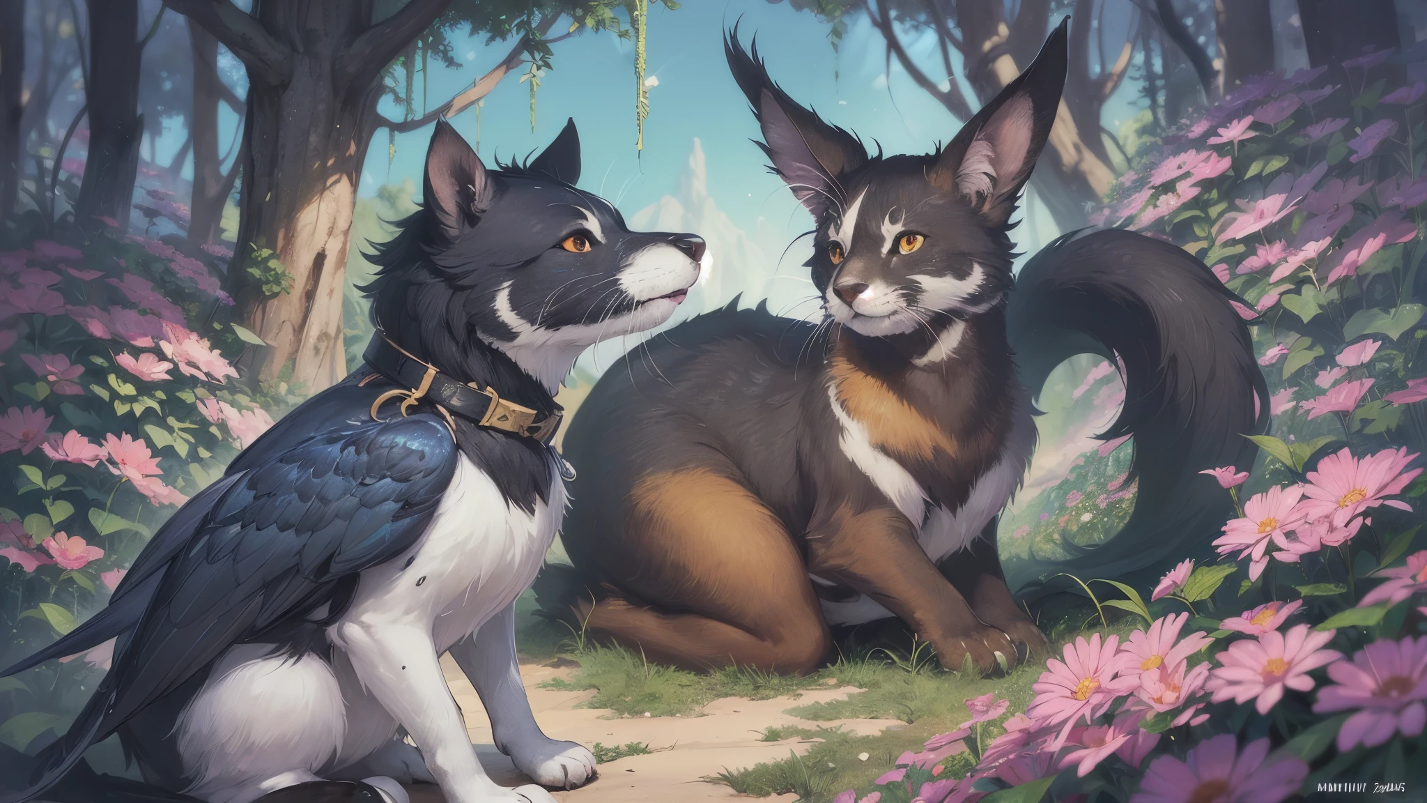((highest quality)),(ultra high resolution),(Super detailed),(detailed description),((best CG)),(best work of art),super precision art,amazing drawing art,(Fantasy art with precise details:1.5), A paradise where a wide variety of flowers bloom,distant mountain々praises the deep green,birds chirping,Animals cuddling