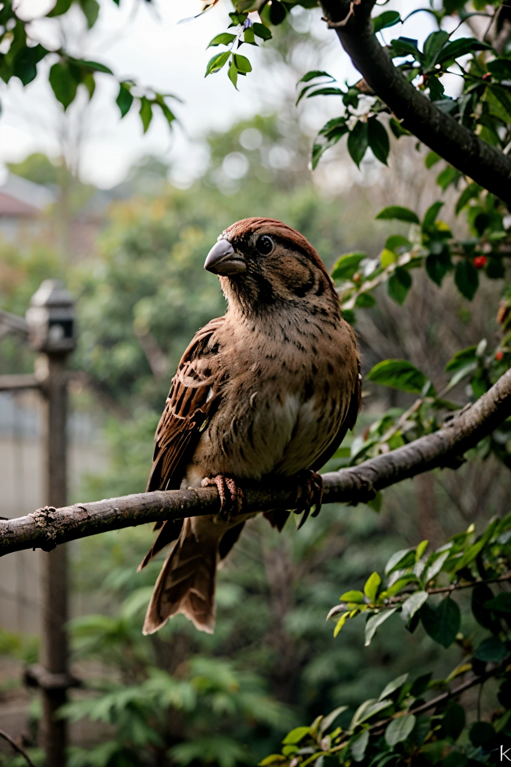 Photo of a sparrow sitting on a branch 8k