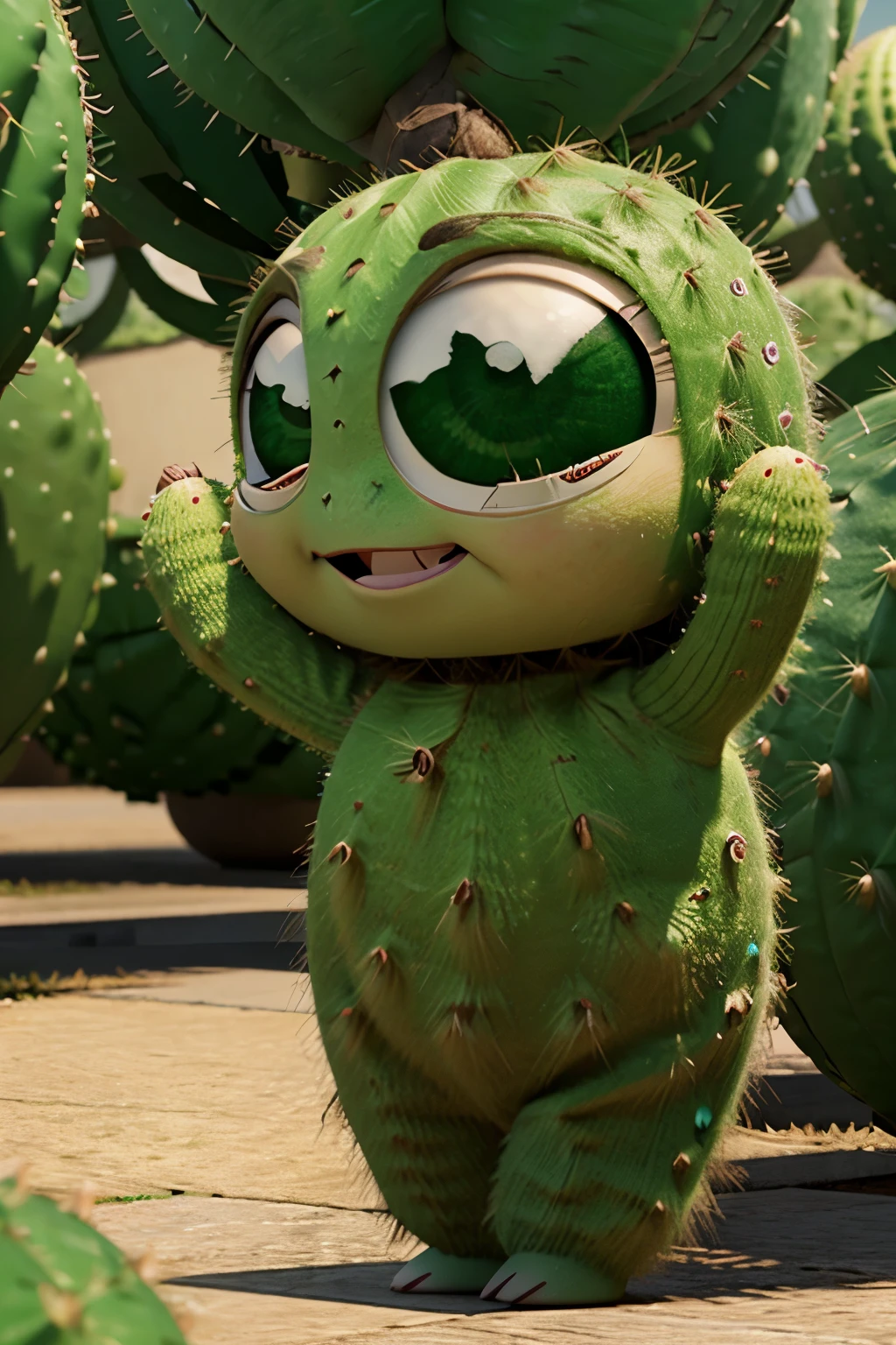 bebe cactos, fofo, amazing cgi, estilo pixar.
