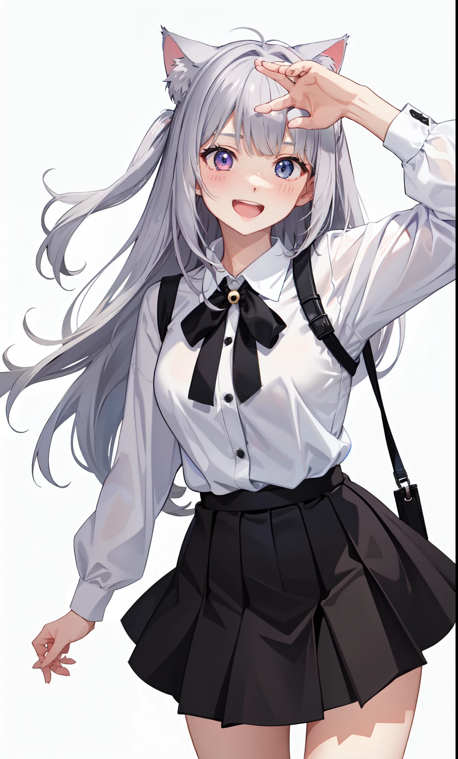 1 girl、laughter、shirt、blouse、skirt、()I play、movement、(gray hair)、Cat ear、
