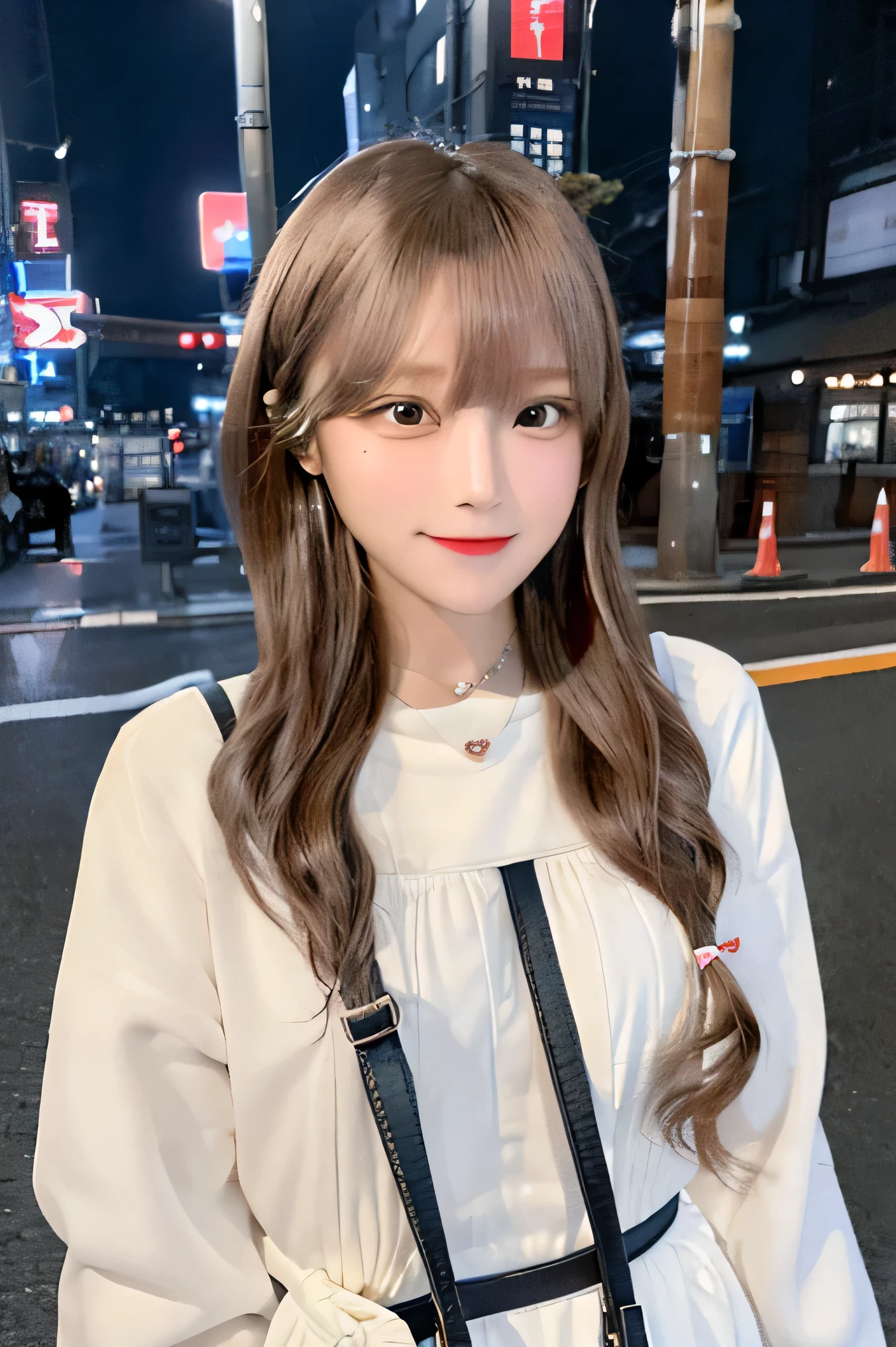 one girl, (beautiful girl, delicate girl:1.3), (:1.3), Japanese cute girl Portrait, looking at the viewer, Girly Style Fashion, lace trim, ruffle dress, cherry blossom park background, Portrait, 4k, born, Unreal Engine Ray Tracing, face focus, highest quality, high resolution photos, one girl, Smile, open your mouth, 18-year-old, Waist size 52cm, Height: 168cm, cute eyes, long eyelashes, pure skin, brown hair, short hair, dull bangs, ribbon hair, sharp focus, balance the eyes, baby face, imake a heart with her hands,
break, (Branded clothing, brand bag:1.3), (necklace, earrings:1.2),
break, (Street view, at Tokyo station:1.2),
break, very fine eyes, (symmetrical eyes:1.3),
break, small breasts, brown eyes, parted bangs, brown hair, (upper teeth, best smile:0.2),
break, (Eye and face details:1.0),
break, (masterpiece, highest quality, super detailed, detailed face, 8K)