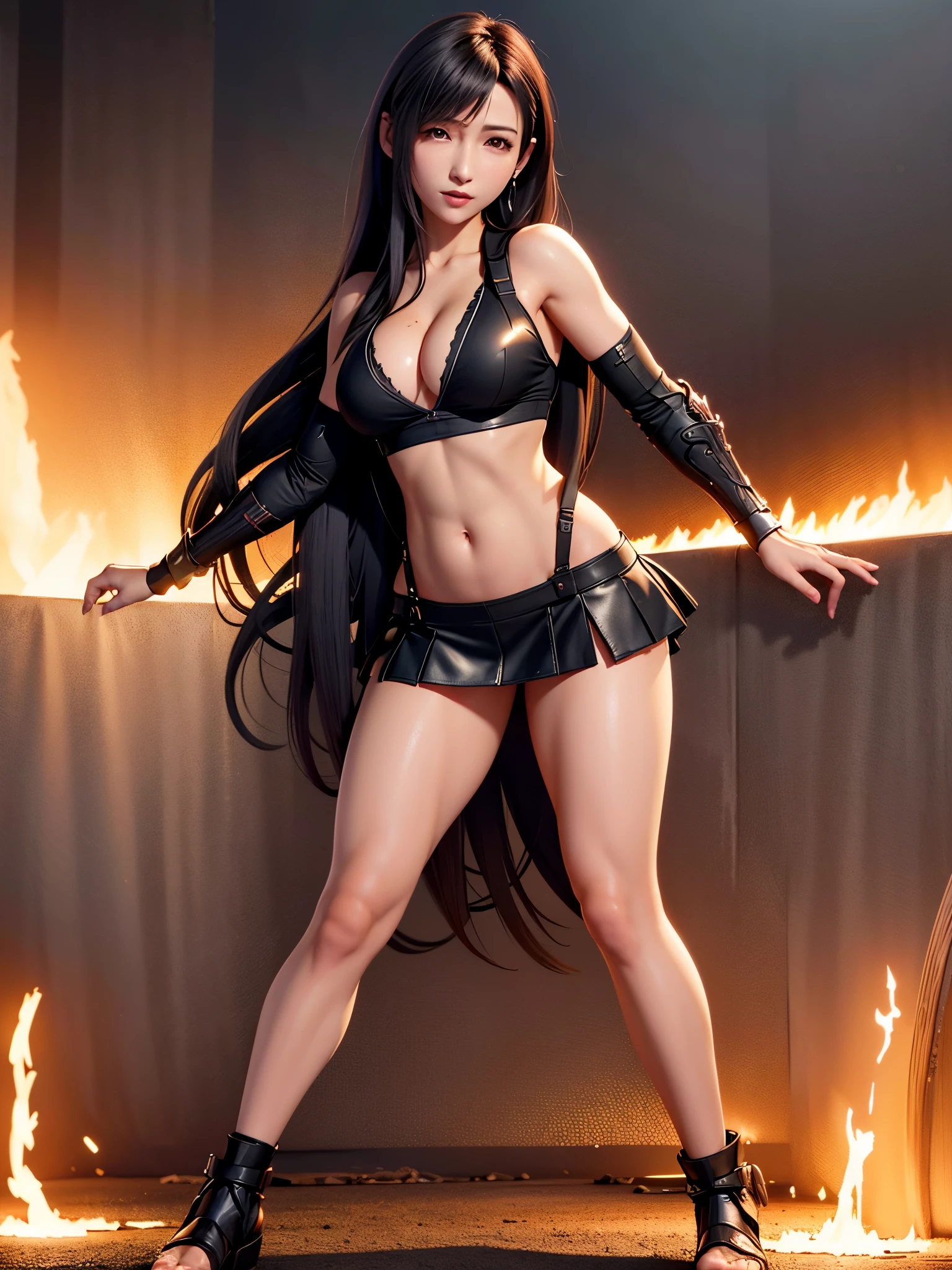 (((Show your armpits)))),one person,(8K, 最high quality, table top:1,2), (realistic, Photoreal:1,37), 最high qualityの, table top, Beautiful woman, Play DJ music in a nightclub, wearing headphones, 美しくtoned body, tight clothes, cleavage, small tattoo on chest, Charming smile with dimples Tifa Lockhart's long black hair, Wearing a black leather miniskirt and a white halter top with suspenders, walk on the beach, full body portrait, thick thighs, toned body,chest, As in life, High resolution, High resolution, dynamic pose, delicate face, lively eyes, long hair, expressive hair, multicolored eyes, aqua eye, purple eyes, shy, blush, parted lips, heavy breathing, spark of light, god's rays, Super detailed, high quality, anatomically correct, rough skin, 最high quality,full body portrait, Gweiz art station pixiv, Flaming Nova,fire in the sky, photorealism, Ultra high definition, Rich details, sensual expression, Resolution 4098x2160, 8K white haired god,cinematic lighting, shining light, god's rays, ray tracing, reflected light, Backlight, blend, cast a shadow, 360 degree view, nffsw, table top, Accurate, anatomically correct, Super detailed, advanced details, high quality, award-winning, 最high quality, High resolution, 16K