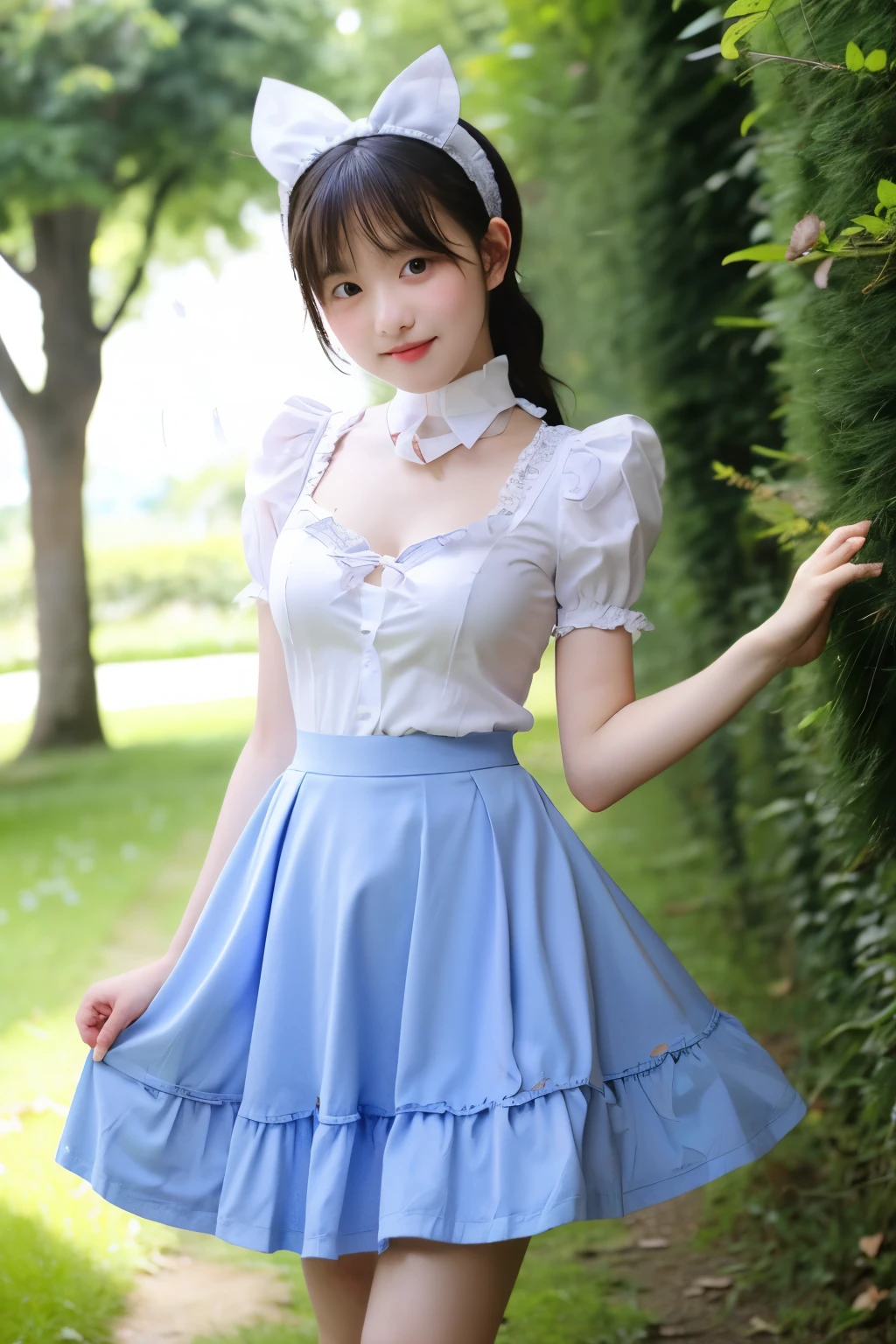  maid {nipple} Fluttering skirt, Lolita, mid-length skirt, knee-length skirt, girl, skirt pulled up to reveal thighs, Alice in Wonderland