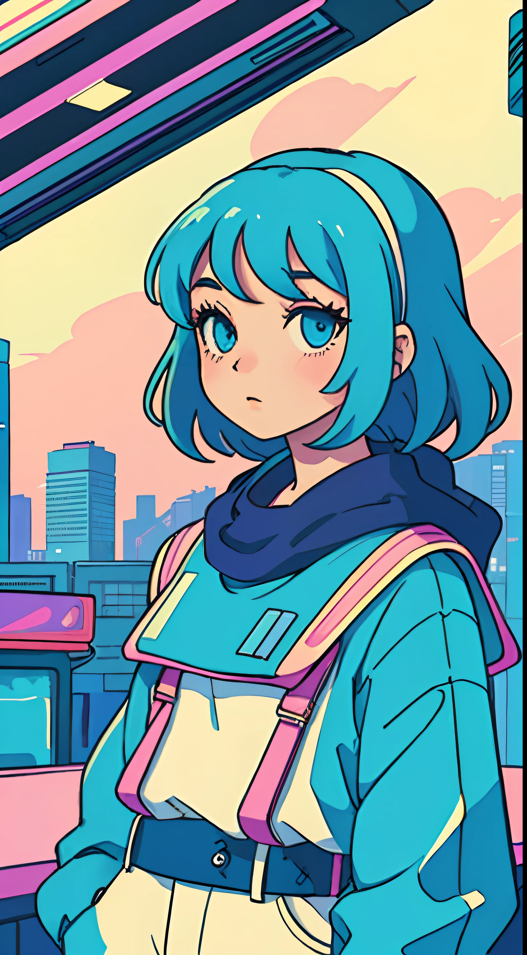 city pop style art, Futuristic yet lo-fi, retro, vintage