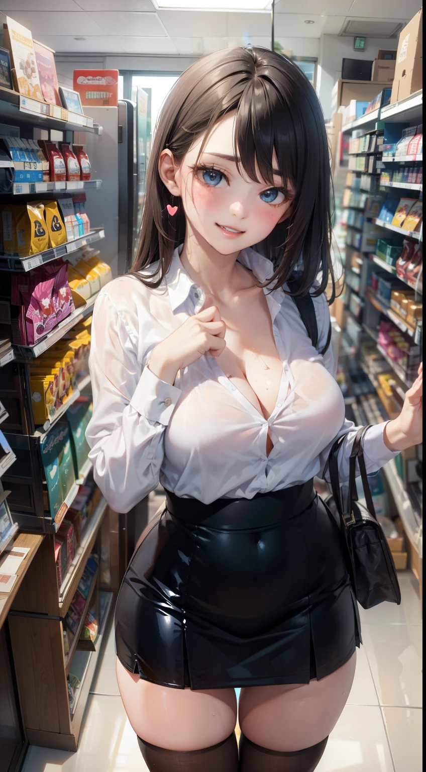 (become familiar with, masterpiece, highest quality, Complex),
cowboy shot, Kyoka Tachibana,
big breasts,
1 girl, alone, At a convenience store,
cute eyes, beautiful face, perfect round butt,
fit and body, female pervert,
The jacket is a cute thin shirt, The cleavage is exposed, Beautiful woman in white shirt and miniskirt, super mini tight skirt, smile,
black high-heels, Thighhighs, black_leg wear,
early s, alone, pale skin,
blue eyes, ((beautiful mature woman)),
no_bar,
enchanting smile, naughty face, Sweat, vapor, embarrassed, blush, Excited, (spoken heart),
Are standing, Best Sexual Poses, cover the crotch,
(At a convenience store), Near the Ocean shore, (window, Ocean, null, cloud, Day), summer, indoor, perspective, bright lighting, Shelves with lots of products, white wall,