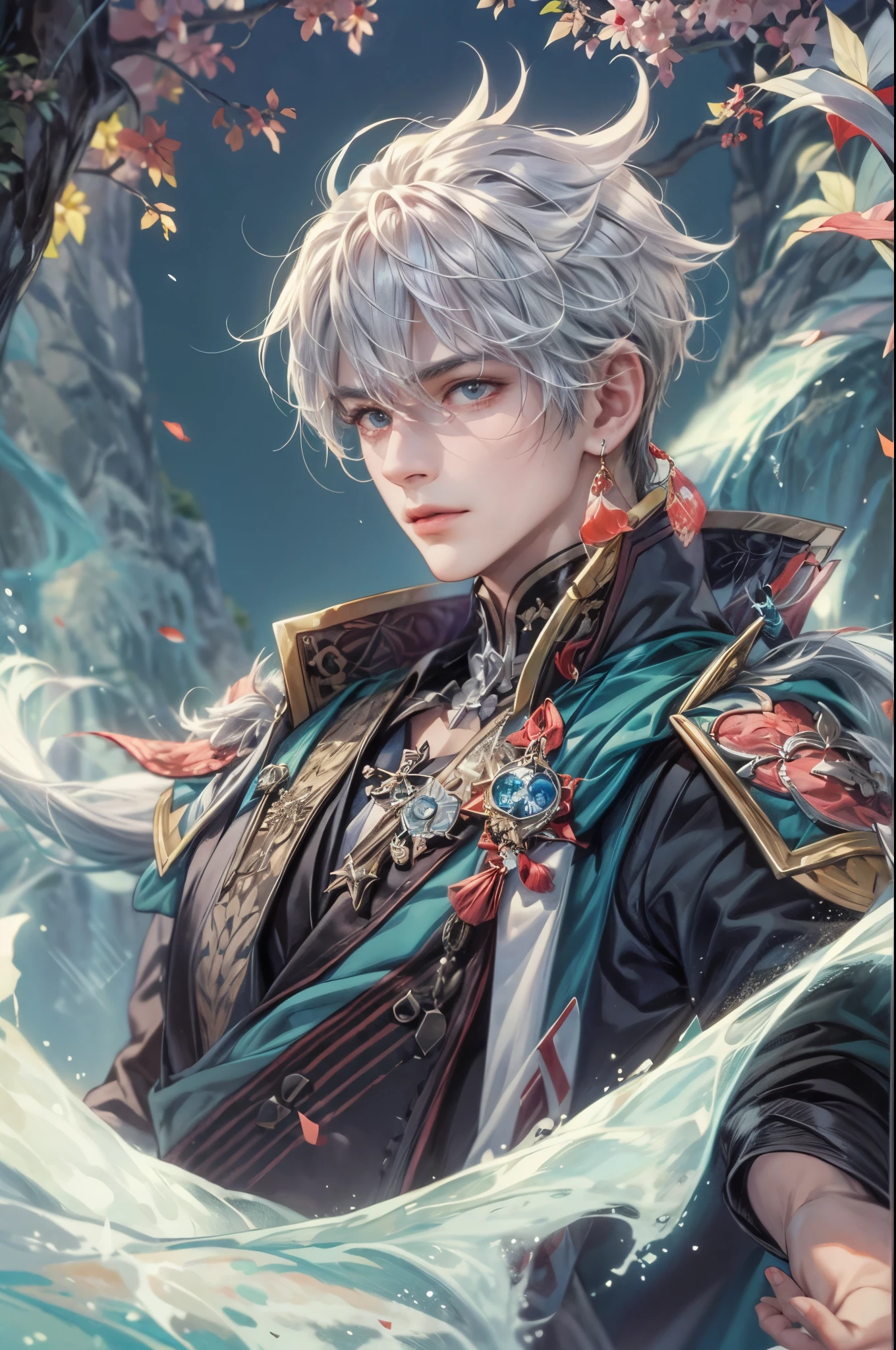 ((Best quality)), ((masterpiece)), (detailed), ((perfect face)), ((halfbody)) villain, handsome boy genshin impact character 