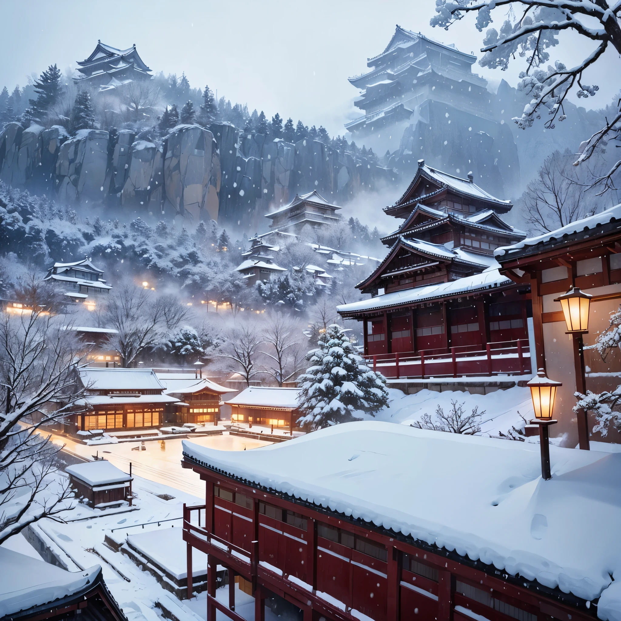 Himeji Castle with snowing environment, snow everywhere