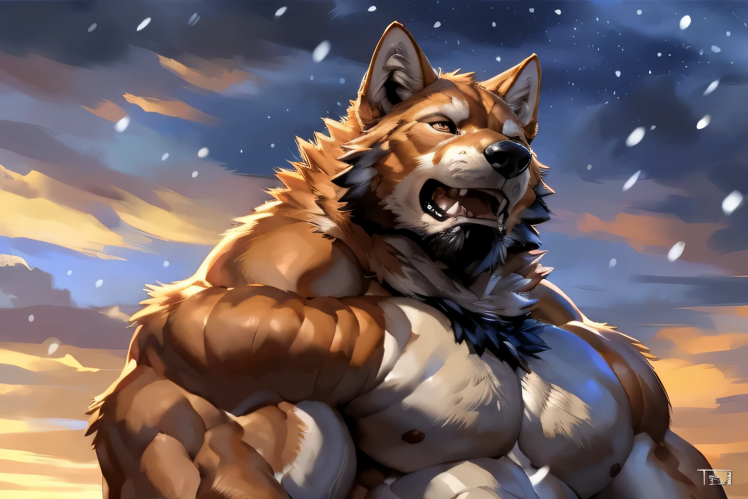 4k, high resolution, best quality, perfect colors, perfect shadows, perfect lighting, ((full bodyportrait)), posted on e621, furry body, solo, anthro orange werewolf, (monotone orange fur:1.3), male, black beard, white chest fur, adult, (heavily muscular, manly, brutal, masculine:1.4), green eyes, realistic eyes, wearing a cowboy hat, ears (the ears come out through holes in the hat), wearing jeans, crossed arms, masculine, (muscular, dense build:1.4, muscular shoulders, strong pecs), look at the camera,majestic, brutal, confident, flat white escenary, (photorealistic detailed fur, epic, masterpiece:1.2), (by Taran Fiddler, by Chunie, by Rukis, Bonifasko lighting), claws on hands, (photorealistic fur, detailed fur, epic, masterpiece:1.2), sexy shadows, (by echin, by Taran Fiddler, by takemoto arashi, by Traver009, by Juiceps), (detailed eyes:1.2), impressive physique, seductive face, detailed eyes,  tongue out of mouth