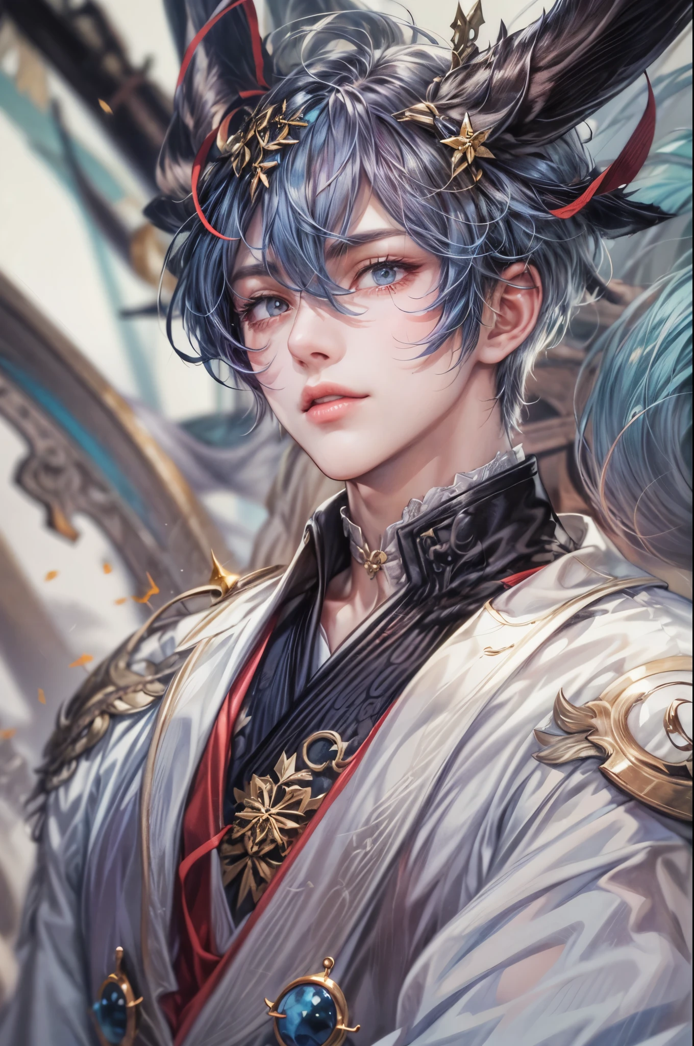 ((Best quality)), ((masterpiece)), (detailed), ((perfect face)), ((halfbody)) villain, handsome boy genshin impact character 