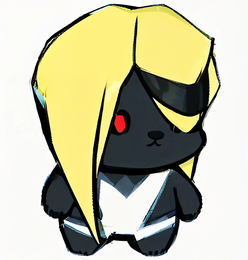 uma imagem de desenho animado de um gato preto e branco com cabelo loiro, chibi, estilo de arte desconhecido, cel - estilo de arte sombreado, ele tem cabelos grisalhos escuros, humanoid form, muito triste, avatar com cabelo loiro, estilo varguyart, inspirado no Mestre Kanbun, clean cel sombreado, cel sombreado!!!, cel sombreado, em estilo anime, plush
