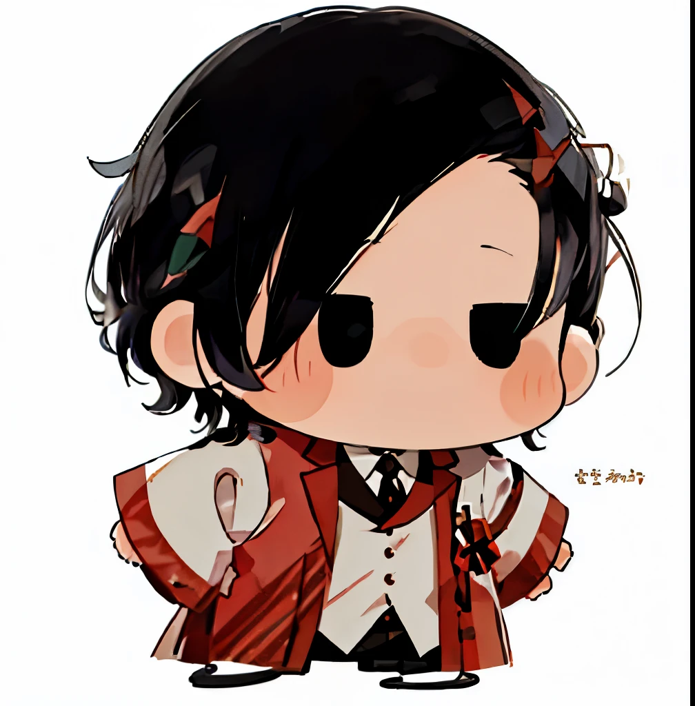 menino dos desenhos animados com camisa vermelha e cabelo preto com uma camisa vermelha, chibi, clean cel sombreado, cel - estilo de arte sombreado, cel sombreado!!!, Mikasa Ackerman, itachi, foto em tons de cinza com vestido vermelho, cel sombreado, [ [ macio ] ], Japanese animation style, inspirado em Nara Yoshitomo, personagem de estilo anime, genius - spirit