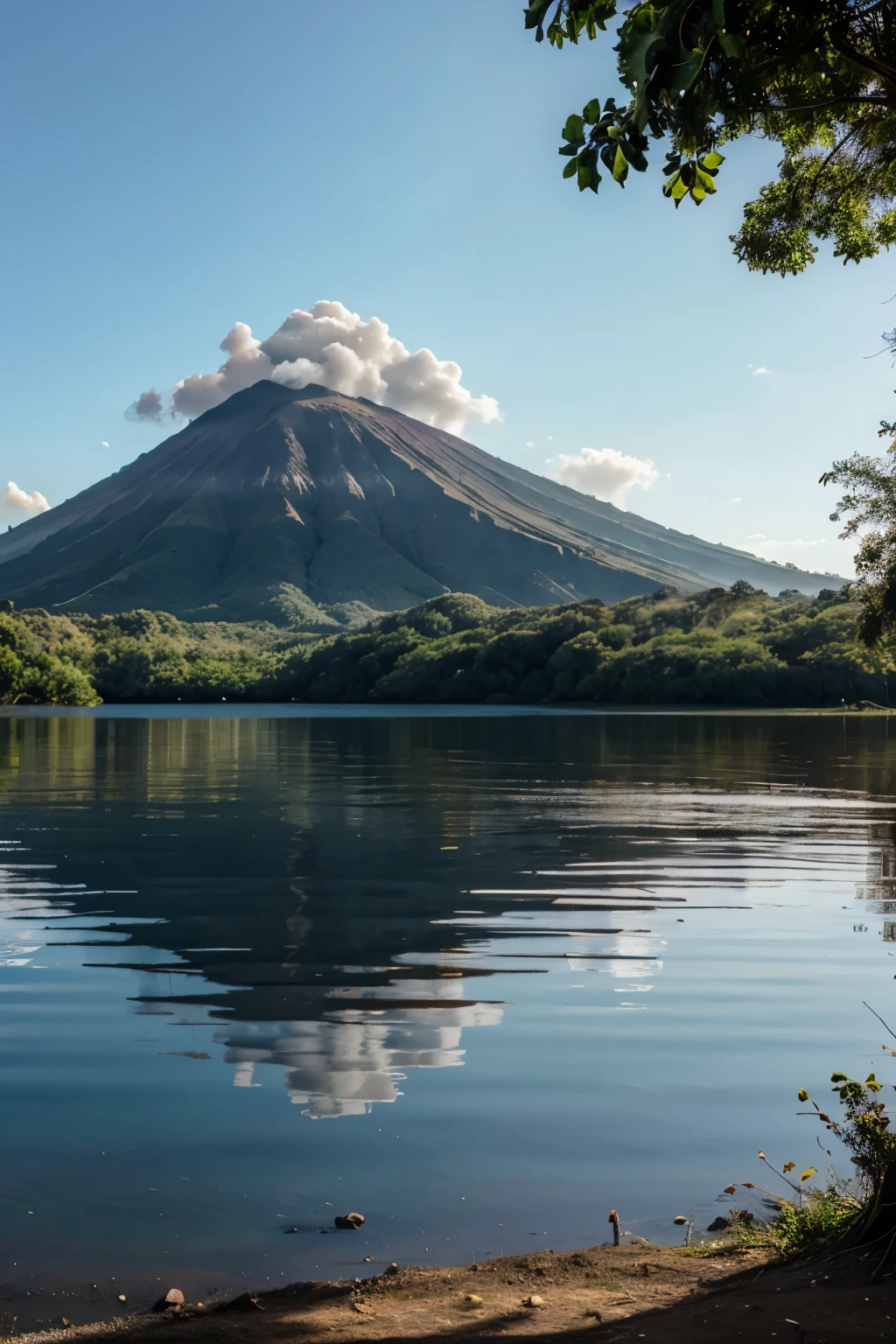 paisaje Nicaraguense de lago y volcan realista