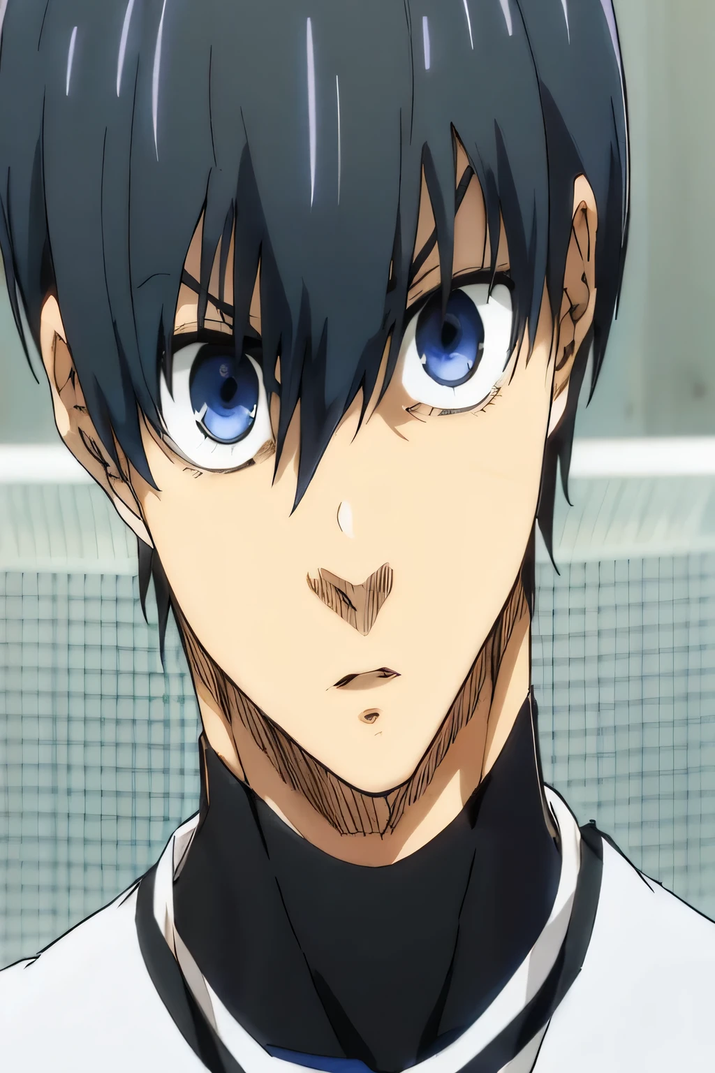 un homme aux yeux bjeeus, Footbajeje, Fukaya Yuichiro, Yukio-e, Kousuke Ono, je'anime officieje toujours, image d'anime shuushuu, 8K!, anime présenté aujourhui encore, menacing jeook, Yukito Kishiro, anime en ceje shader, visage ;parfait d'anime, Okata Kazuto