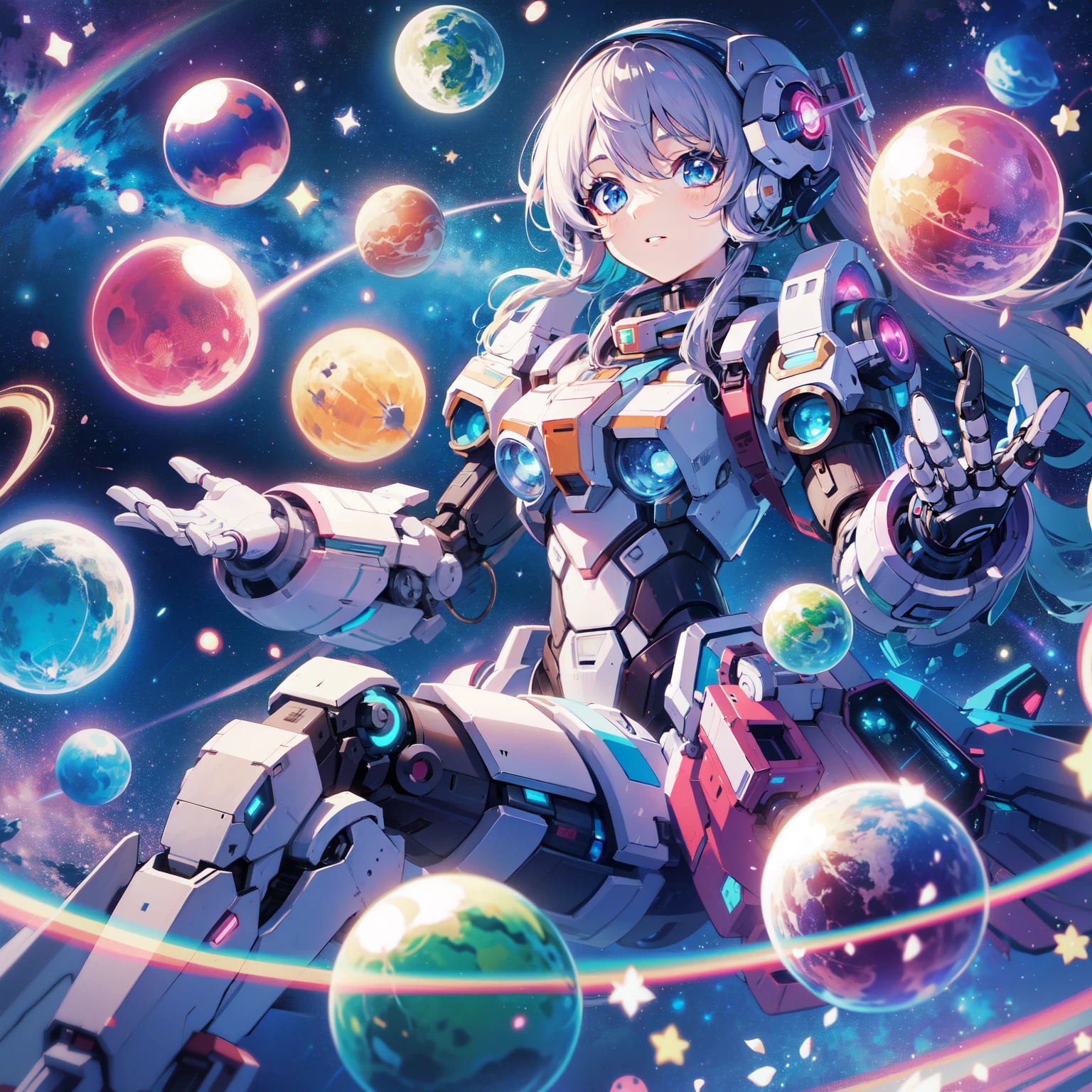 anime girl with futuristic outfit and futuristic weapons in space, portrait anime space cadet girl, Anime robot and organic mixed together, anime manga robot!! anime girl, mechanical aesthetic, cyborg goddess of space, space girl, anime art wallpaper 4k, anime art wallpaper 4k, anime mecha aesthetics, Best Anime 4K Kona-chan Wallpaper, space girl