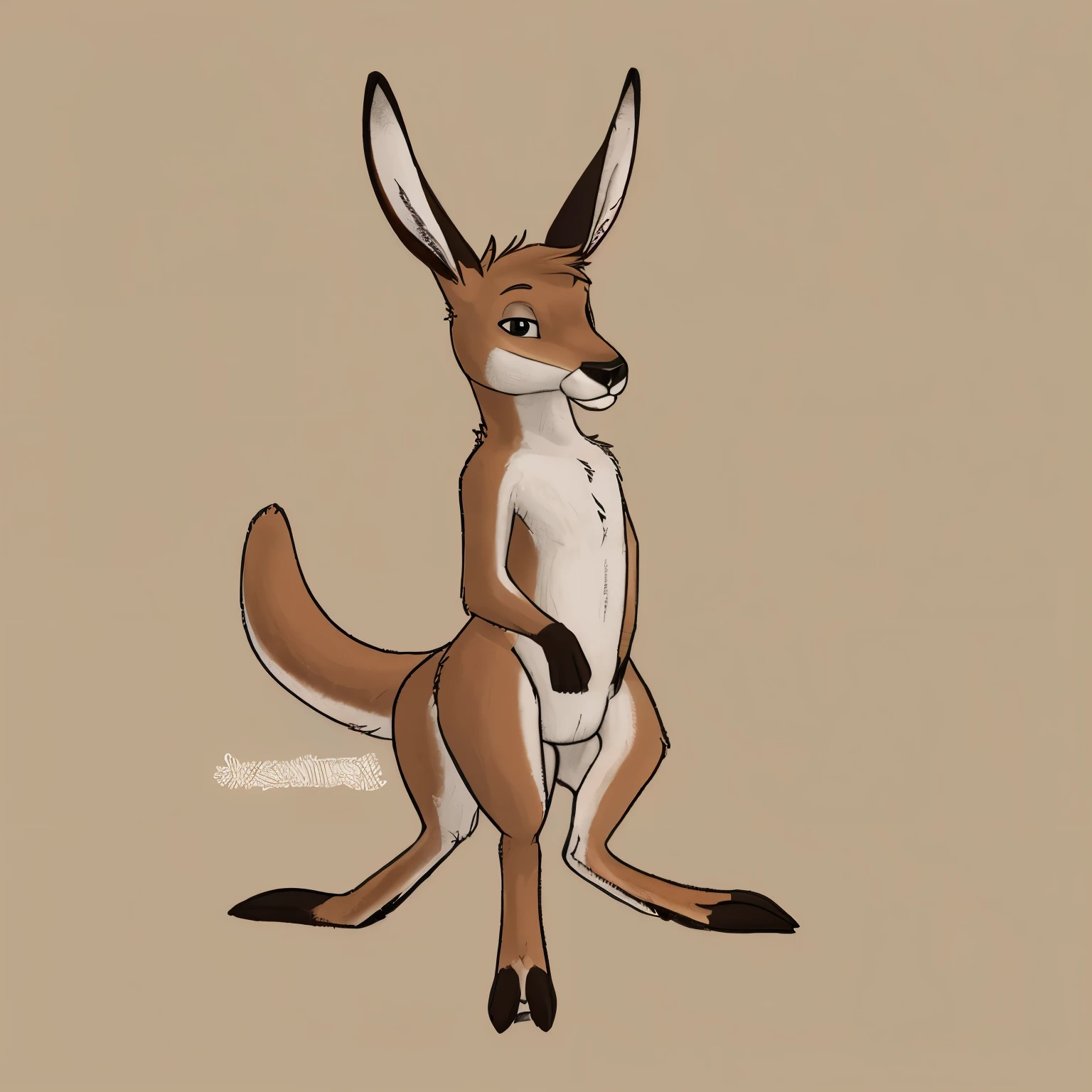 Furry, Anthro, Female, E621, Deer, Small curves, Front view, Small ass, Hands behind back, Small breasts, Simple image background, by Anne Packard
