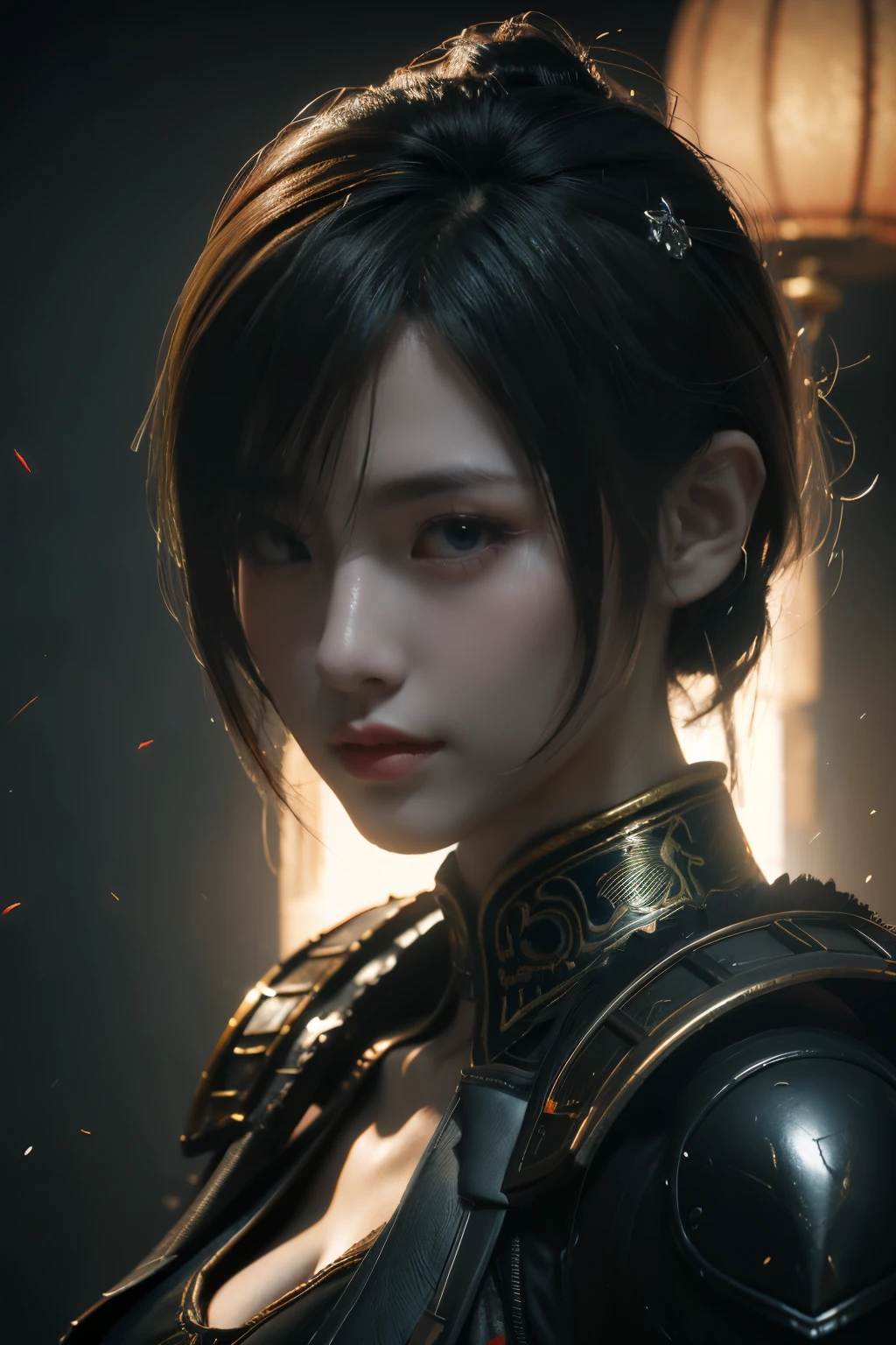 Masterpiece,Game art,The best picture quality,Highest resolution,8K,(Portrait:1.5),Unreal Engine 5 rendering works,(Digital Photography),
Girl,Beautiful pupil,(Gradual short hair is blue and red),Busty,(Big breasts),
(A female general in the ancient fantasy style),(Future combat dress combined with Chinese fantasy style clothing,Chinese style Han costume),Ribbon,Ancient magic patterns glow,Armor rich in detail,(Ancient fantasy),
Movie lights,Ray tracing,Game CG,((3D Unreal Engine)),OC rendering reflection pattern