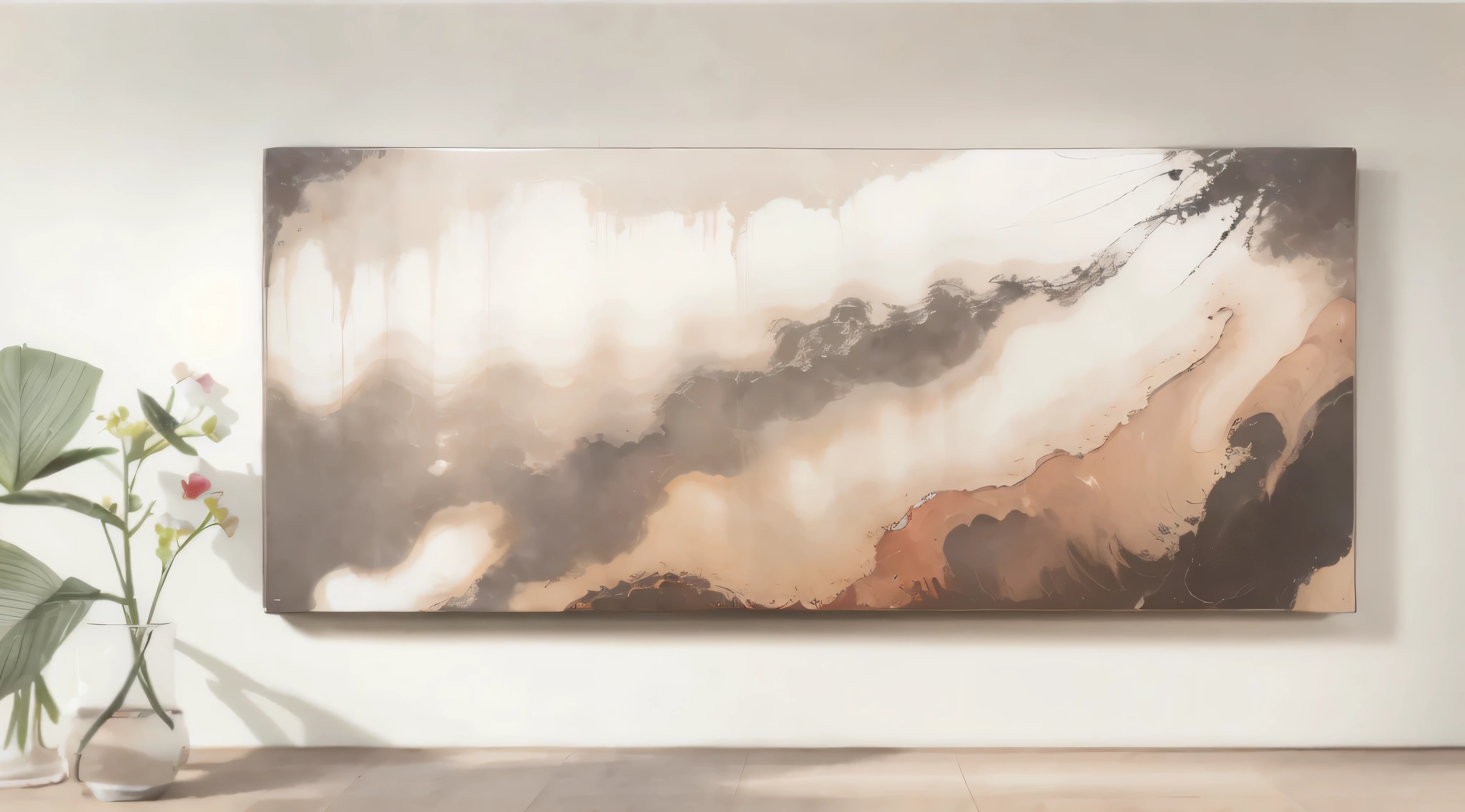 a close up of a painting on a wall in a living room, canvas art print, abstract liquid acrylic art, organic acrylic flow art, canvas painting, elegant and refined painting, glossy painting, abstract minimalist painting, lacquer on canvas, canvas art, painting of a sand landscape, ultrafine detailed painting, nacre painting, modern art style, pour painting art