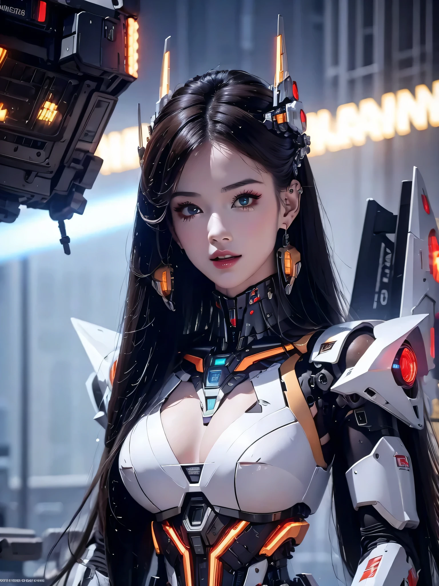 Super detailed, advanced details, high quality, 最high quality, High resolution, 1080P, hard disk, beautiful,(cyborg),(Missiles from the chest),beautifulcyborg woman,mech cyborg girl,battle mode,Mecha body girl,She wears a battle cyborg mech with weapons,full body shot