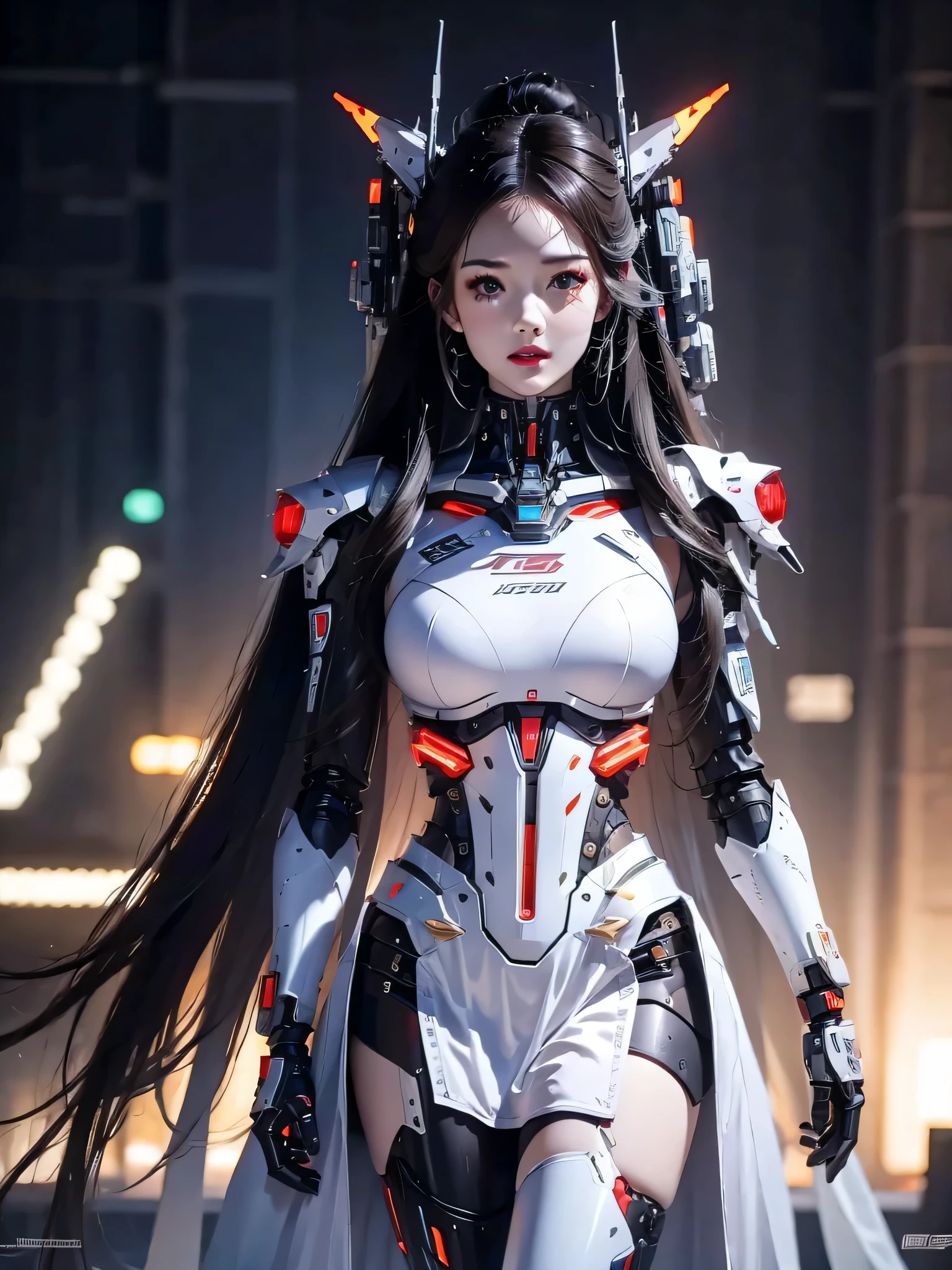 Super detailed, advanced details, high quality, 最high quality, High resolution, 1080P, hard disk, beautiful,(cyborg),(Missiles from the chest),beautifulcyborg woman,mech cyborg girl,battle mode,Mecha body girl,She wears a battle cyborg mech with weapons,full body shot