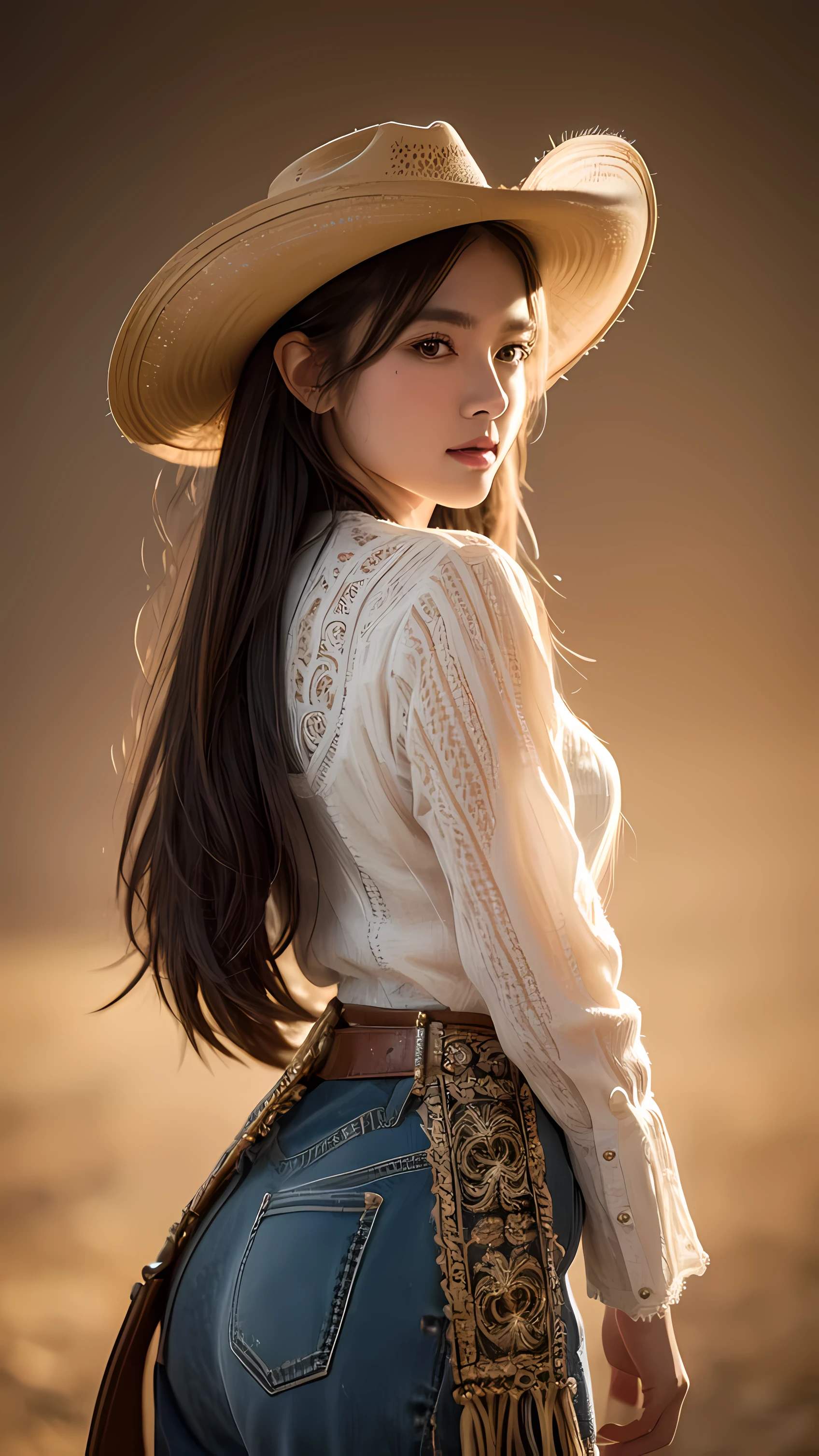 Western cowboy style, cowgirl, photography, best quality, actual, actual, intricate details, (fine details), (intricate details), Light, best quality backlight, clear lines, 8K, ultra high resolution, pure love face_v1,