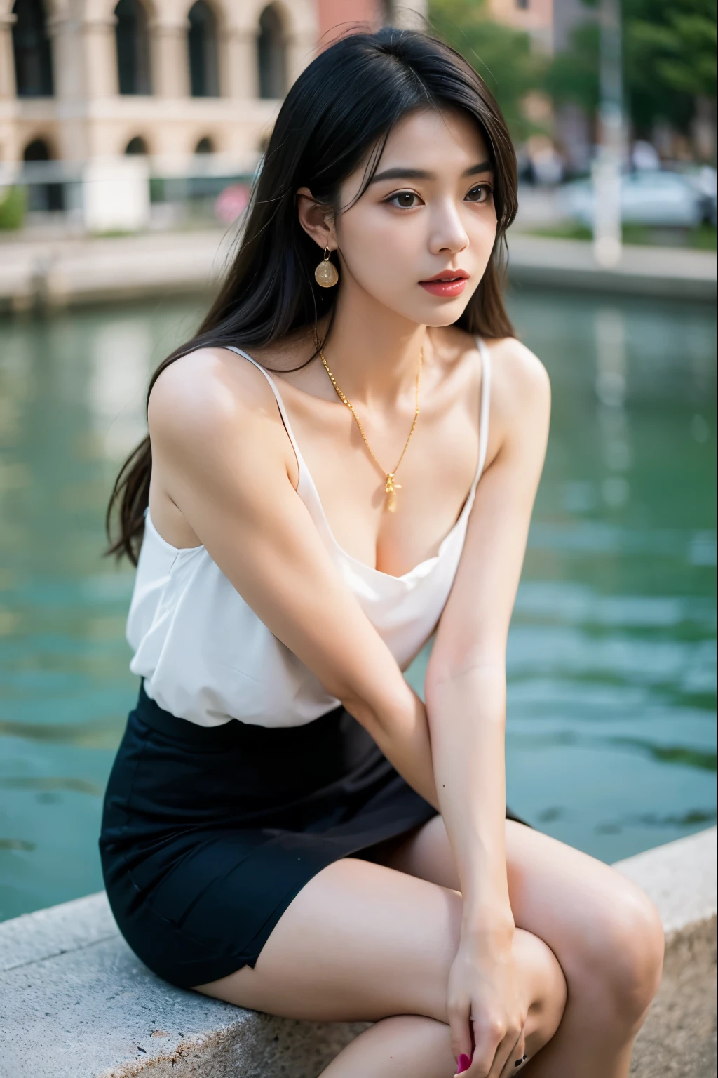 8K, RAW Photos, Highest quality, masterpiece:1.2), masterpiece, Highest quality, shape, Very detailed, Fine details, High resolution, 8K,wallpaper, Perfect dynamic composition,(High quality with attention to detail, Realistic depiction of eyes:1.3)、Hands tied、A woman being tied up、Put your arms around your back、Squatting with legs spread on a yacht at sea、Spread your knees、White panties are visible、The whole is facing forward、21talent、beauty、Well-formed face、Even out the eyes、Beautiful black hair、Bangedium Build、Balanced proportions、Beautiful feet、Short sleeve blouse、Long skirt、Sad face、Beautiful views、
