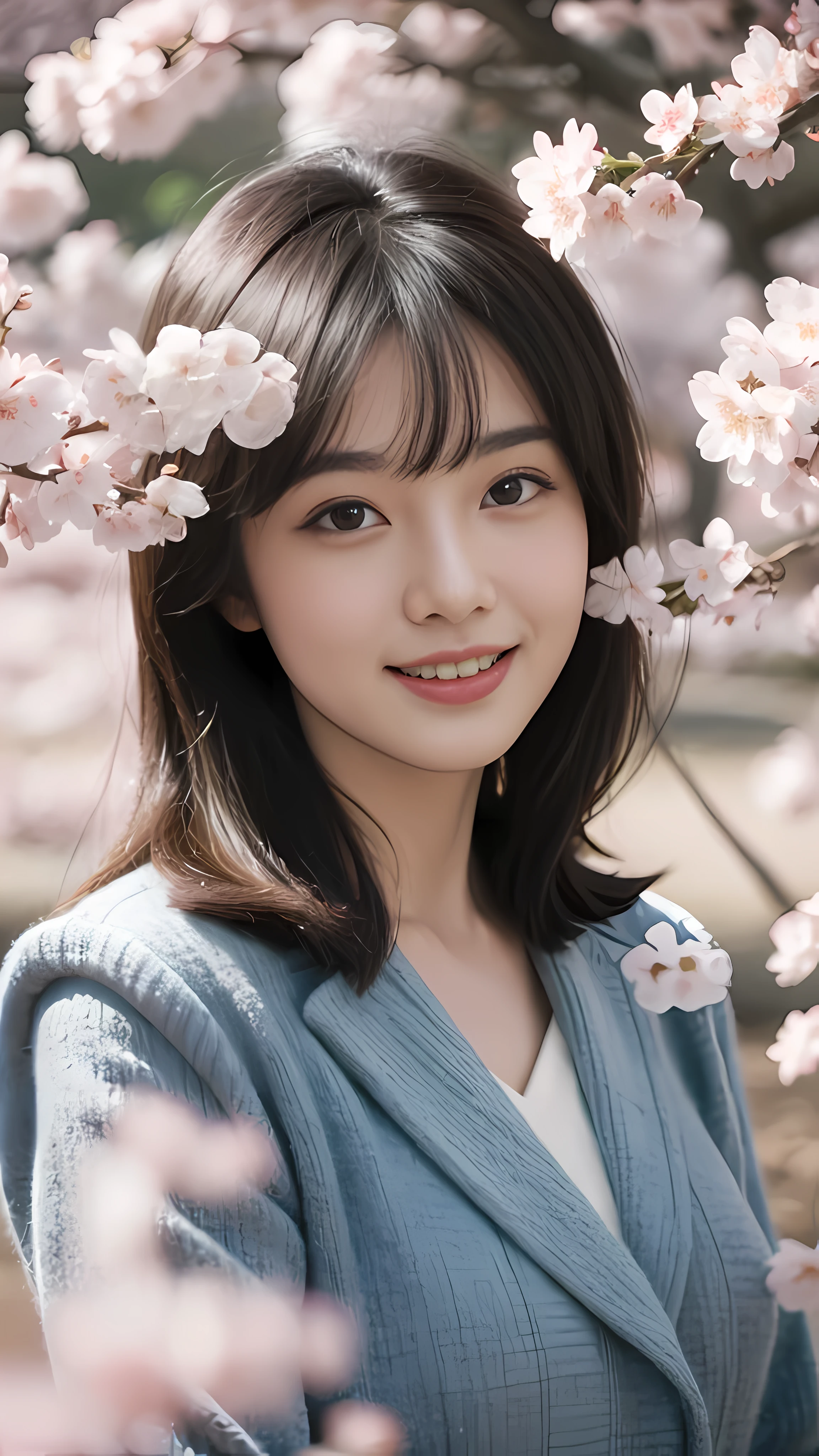 vintage photography, 1960s , Agfa, Kodak, 1 girl,  portrait, watch_exist_audience,  Smile,  Japan, Tokyo, Cherry blossoms,  octane rendering,  alone, rtropto1