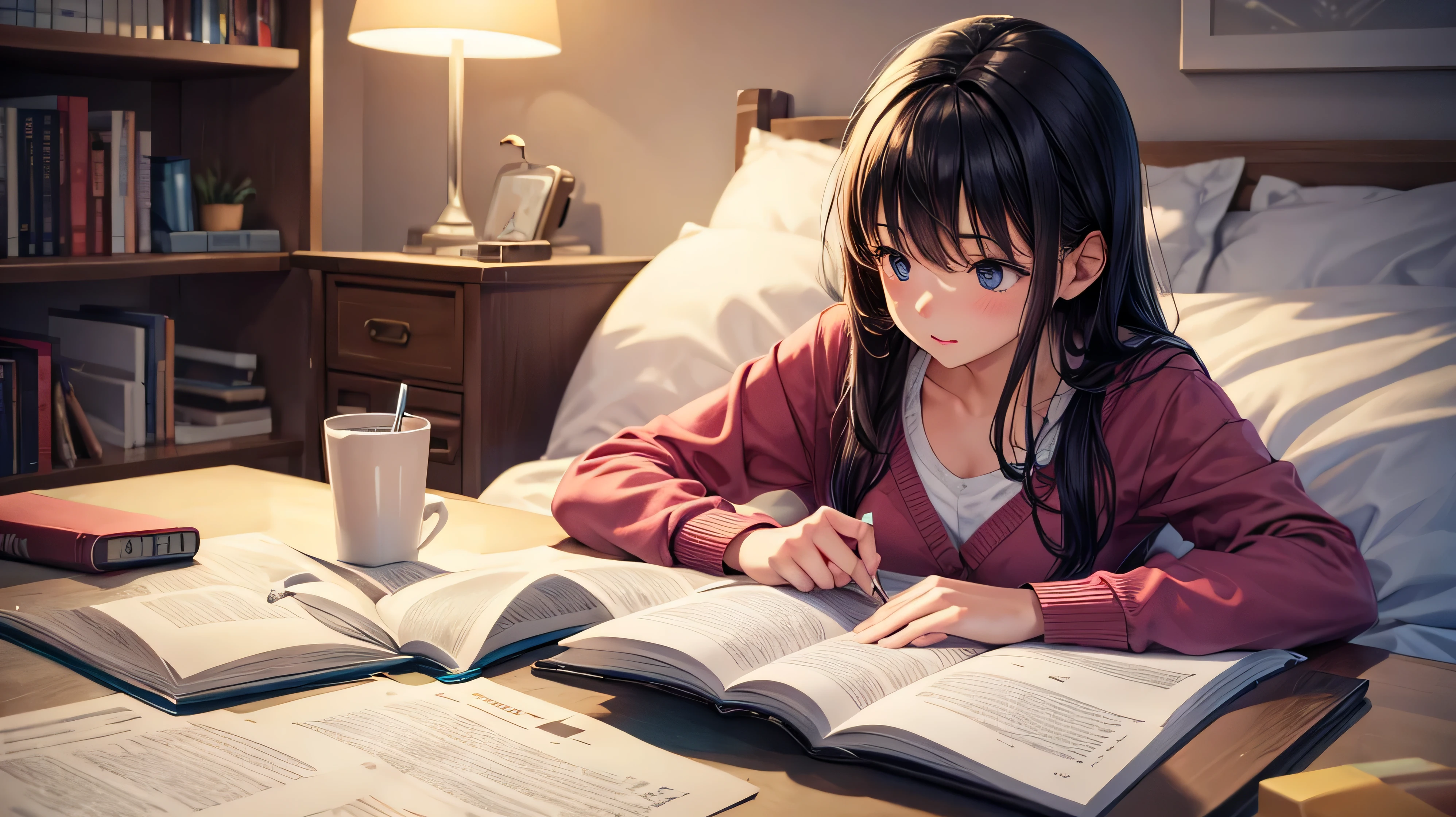 girl studying before going to bed