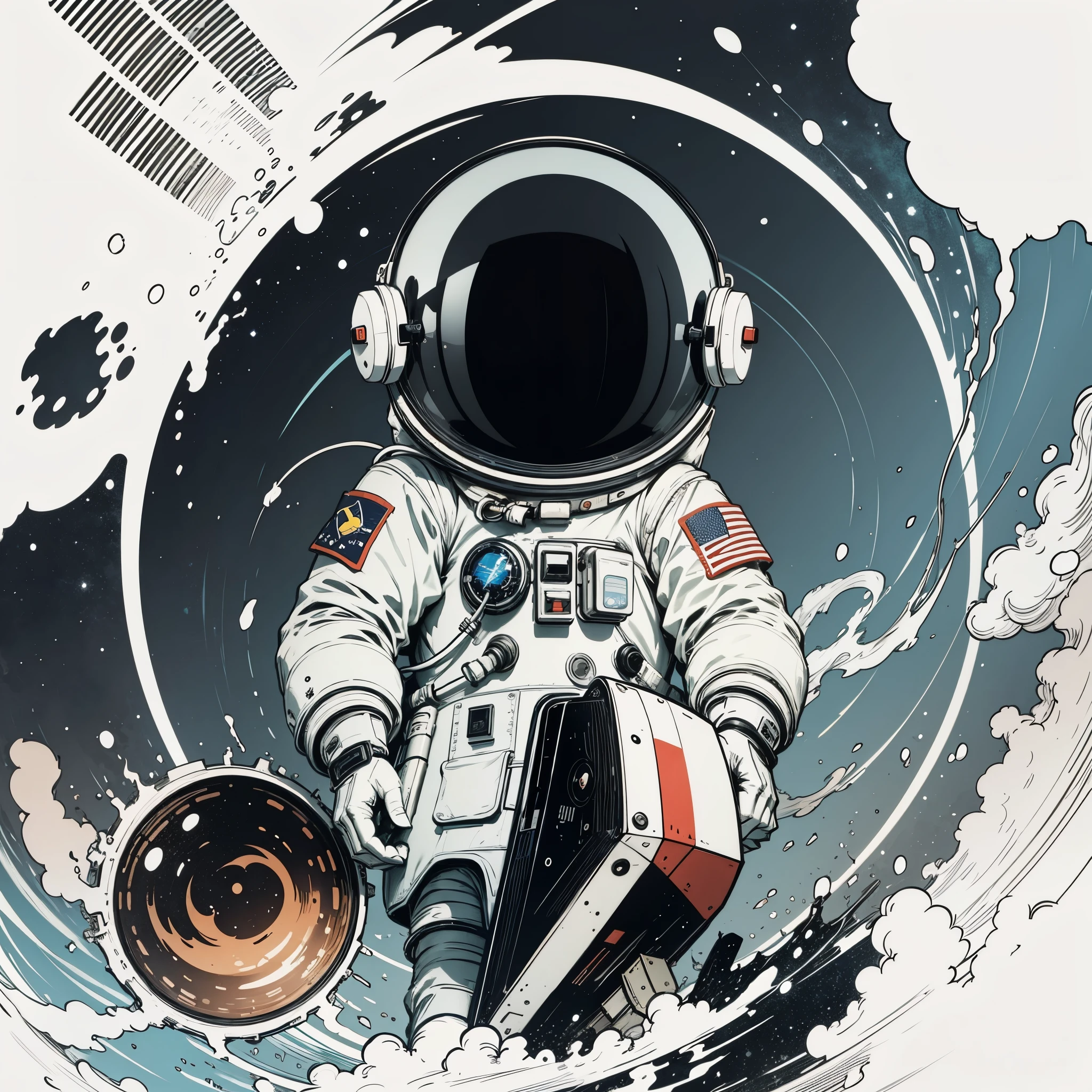 Game cards,astronaut(Faceless),space suit,reflective visor。Cartoon vector style, White,Black Red Blue。change,thick lines,thick strokes。 Flat anime style, cartoon minimalism, Flat vector art, flat illustration, cute cartoon。
