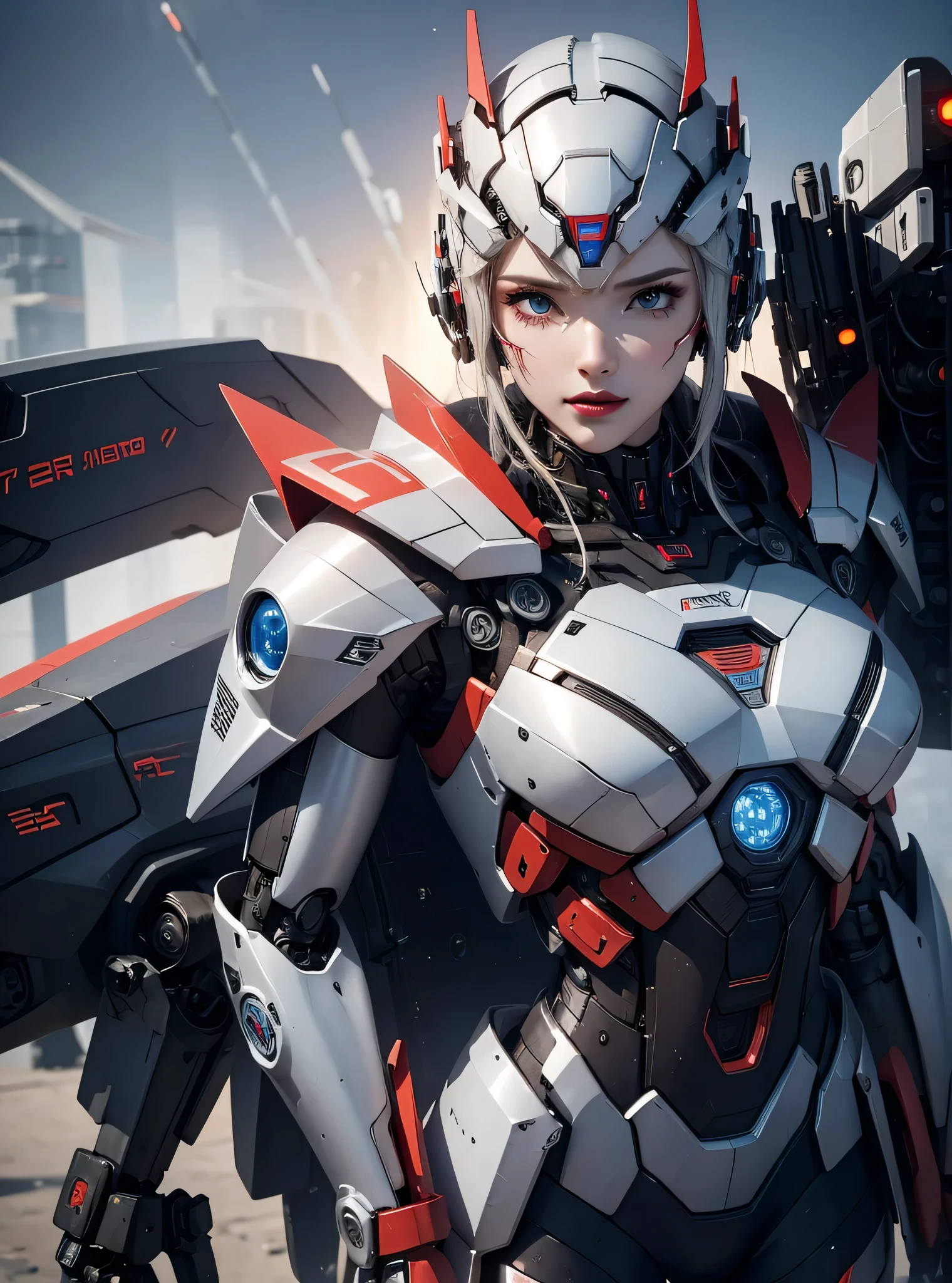 rough skin, Super detailed, advanced details, high quality, better quality, High resolution, 1080P, hard disk, beautiful,(Iron Patriot),beautiful cyborg woman,Mecha cyborg ,battle mode, With mechanical body,She wears a futuristic Iron Patriot mech,full body shot