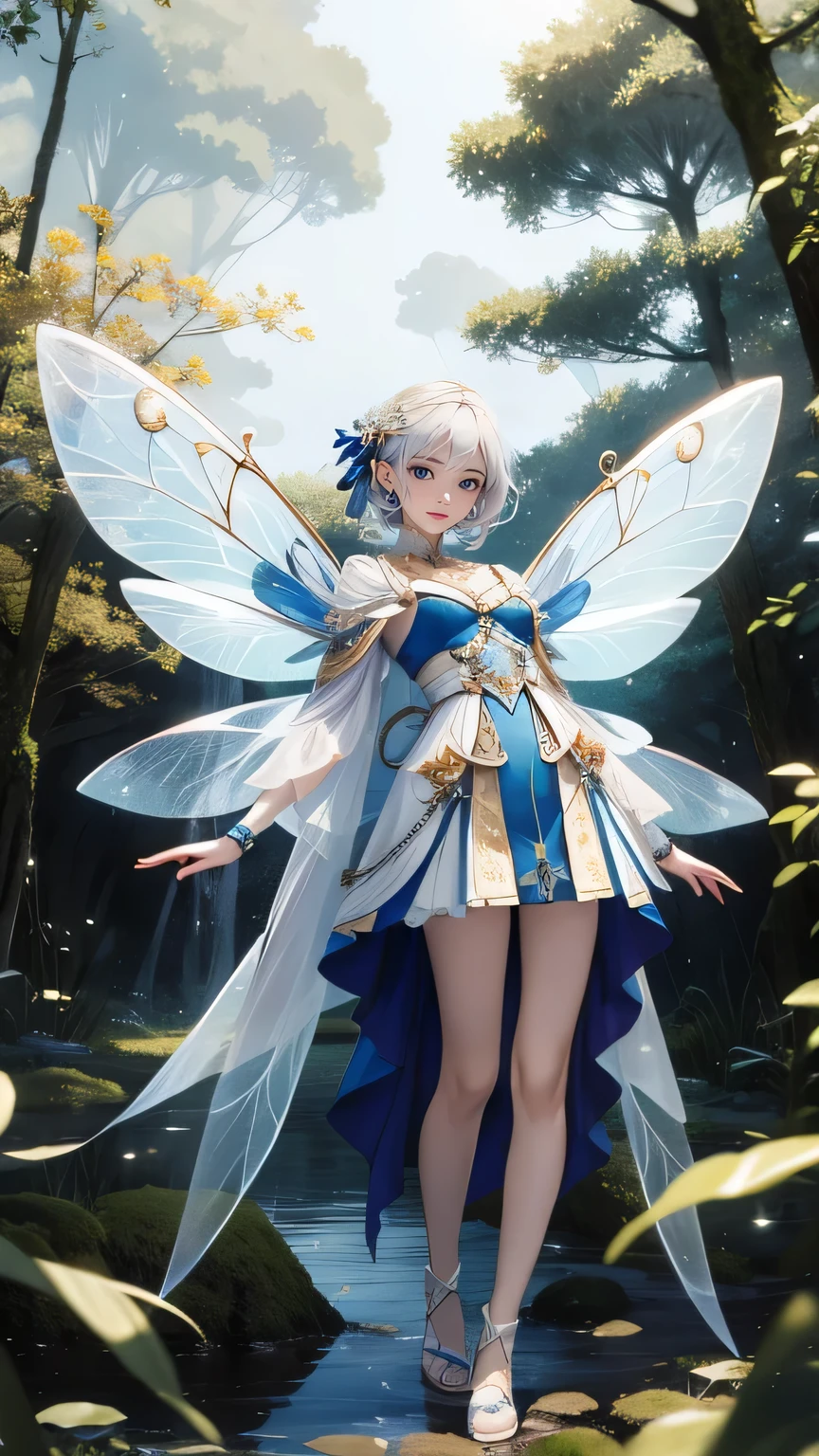 (((masterpiece))), ((highest quality)), one beautiful japanese girl,pale, (A fusion character of humans and insects: 1.5), ((fairy-like)), (Insect wings on the back)), Clothes with a lot of revealing skin, A mixture of human and exoskeleton,(in the forest:1.2),(fly in the sky:1.2),