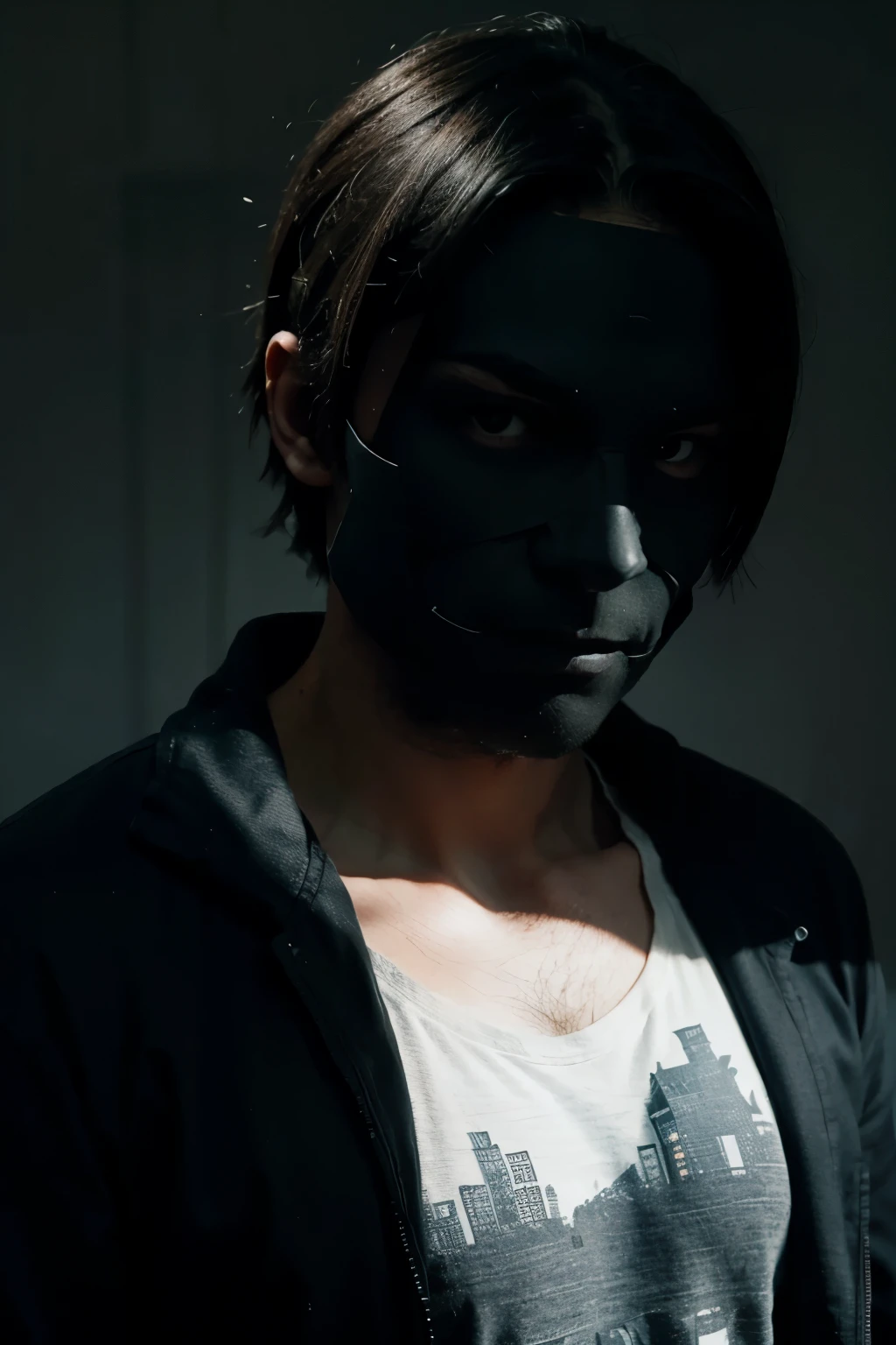 A teenage boy, wearing black clothes, eyes covered with bandages, and has horns

