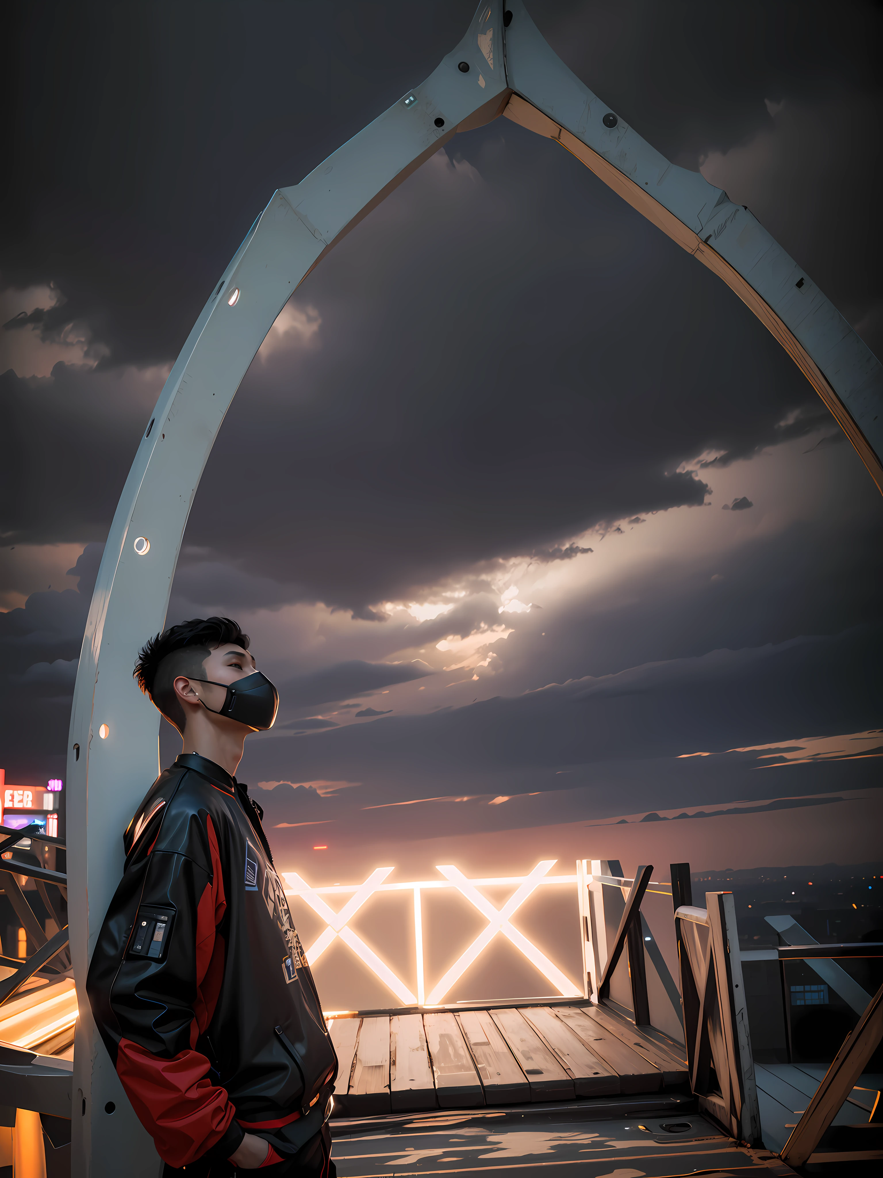 landscape 1boy, 27 years old,  futuristic cyberpunk clothes, night, detailed futuristic cyberpunk tokio street, medium full shot, photorealistic, masterpiece, realistic, 8k dslr, extreme detailed eyes, extreme detailed face, extreme detailed body, FujiFilm XT3