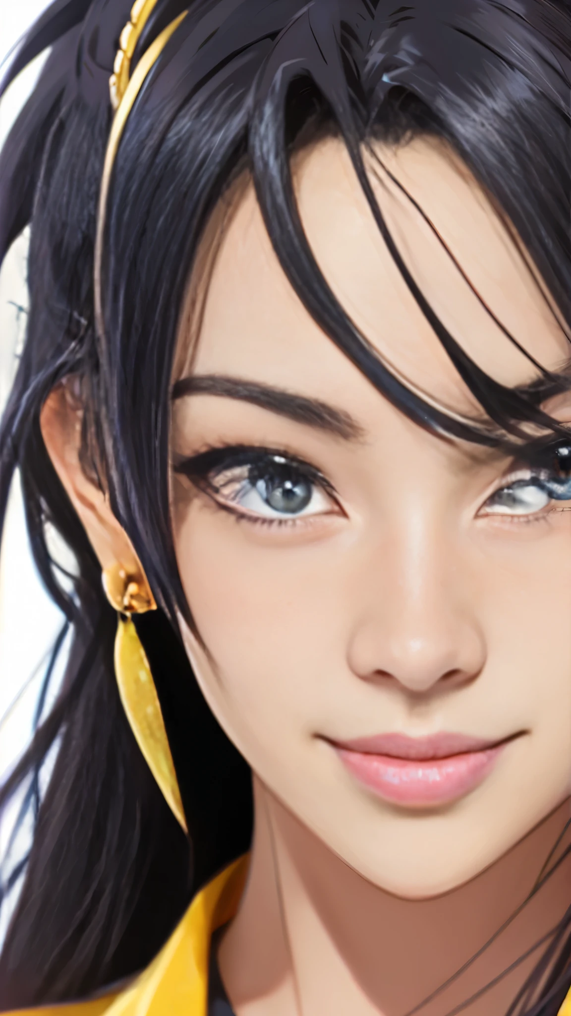 masterpiece, highest quality, {highest quality}, {{masterpiece}}, {High resolution}, concentrated, anime style, cartoon close-up of woman, girl design, portrait, Gisha, anime images, long hair, black hair, straight eyes, hair covers ears, Happy, Sophisticated and powerful appearance, exotic, expensive, freckles, smile, chic, colorful, color