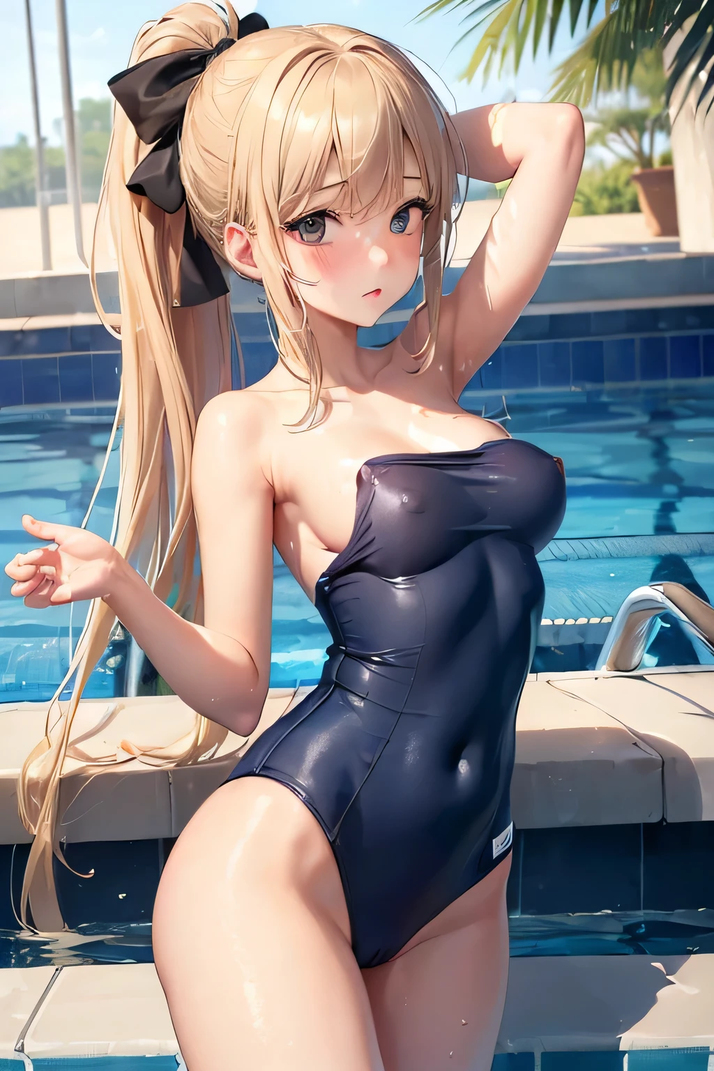 pieces fly、masterpiece、highest quality、Super detailed、High resolution、High resolution、8K portrait、Unity 8k壁紙のHigh resolutionCG、unity 8k wallpaper、cute type little:1.5、upon:1.5、Highly detailed CG unity 8k wallpaper、realistic、real person、cute type little、 portrait photography、shiny skin、High resolution、(:1.2)、(1 girl)、beautiful clear eyes、very detailed explanation、delicate face、nice lips、slender body、Same with big breasts thin waist、thin legs、(Poolside:1.6)、1 girl, cute type, perfect face, seriously, (blush:1.5),(golden hair ponytail:1.2),((there are many people nearby:1.4)),Same with big breasts,((navy blue school swimsuit:1.2)),(((tits topless:1.5))), (((I have nipples))), Detailed description vagina,show vagina,spread legs,spread ,((Orgasm in the vagina:1.5)),((look back:1.5))