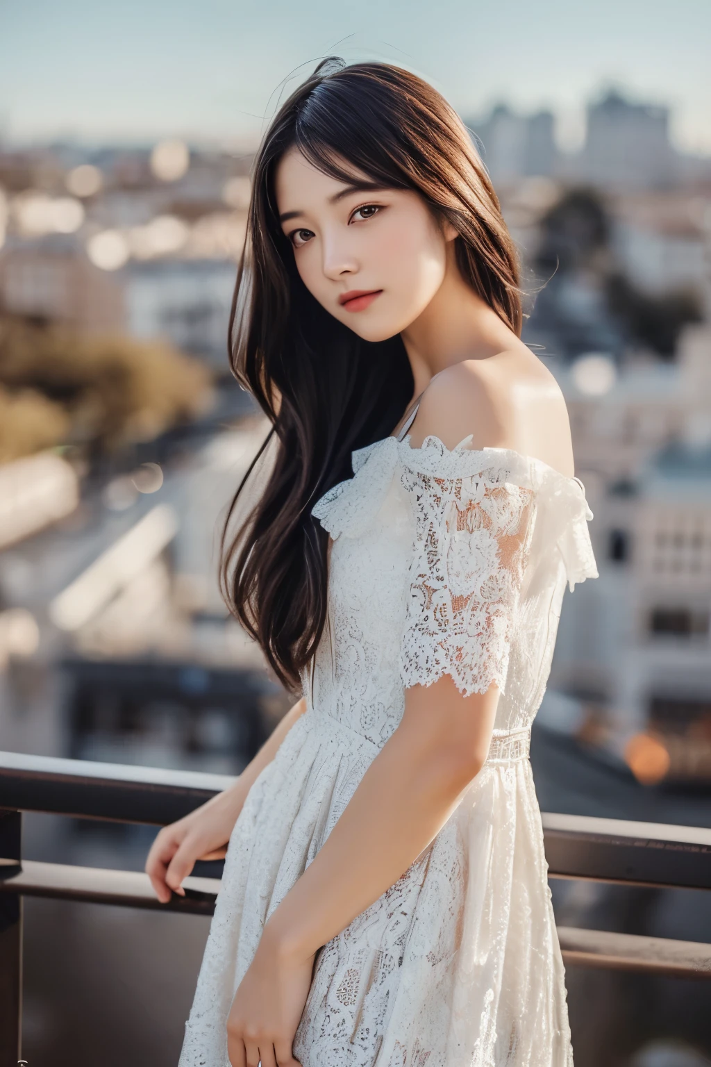 ulzzang-6500-v1.1,(Masterpiece, BestQuality:1.3), (ultra detailed 8k:1.2), (hyperrealistic:1.35),(RAW photo:1.2),Top quality, high res, wallpaper, realistic, bright lighting, professional lighting, face light, smooth lighting,
BREAK
Japanese woman, 20 years old, pretty, action, gravure, sexy, wearing , super beautiful, beautiful skin, beautiful and fine eyes, detailed face, slim, moderate, clean long hair, brunette hair, dark brown eyes, look at camera, (full shot:1.3),
(European Gothic cityscape:1.3),(lace dress:1.3)