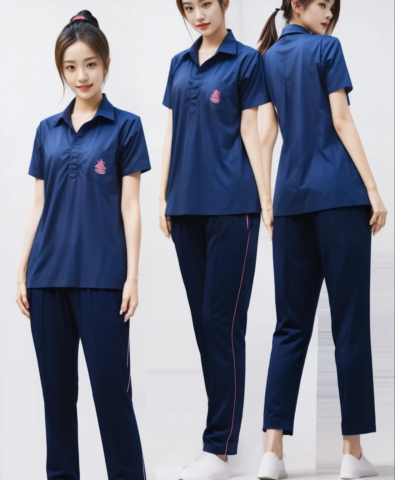 (best quality,10,10,height,Masterpiece:1.2),Special details,(realistic,Realistic picture,Realistic photos:1.37),1 Cute girl in the kitchen,shiny, skin shiny,only,smile softly,BDclothelue shirt:1.3)),short sleeve,shirt, Long pants.,(navy_long_track pants:1.1), ((Kitchen Background)),Dynamic angle,excited,Face focus,dynamic poses,from behind,focus on ass,Masterpiece, best quality, ultra realistic, Too many details, 8k resolution, raw photos, Sharp focus, ((Navy blue shirt:1.1)), short sleeve, long route, perfect body, 2 mature women, 18 years old, Cinema-grade lighting system,blue sweatpants,exercise cloth,correct anatomy,perfect body, correct body, Sharp face, Correct body anatomical, full body, realistic gestures, long-haired, realistic poses,Wear long shorts...........................,The legs are long.,Good shape,carved girl, Slender figure, model, Good shape, beautiful body,blue sweatpants, two girls kissing