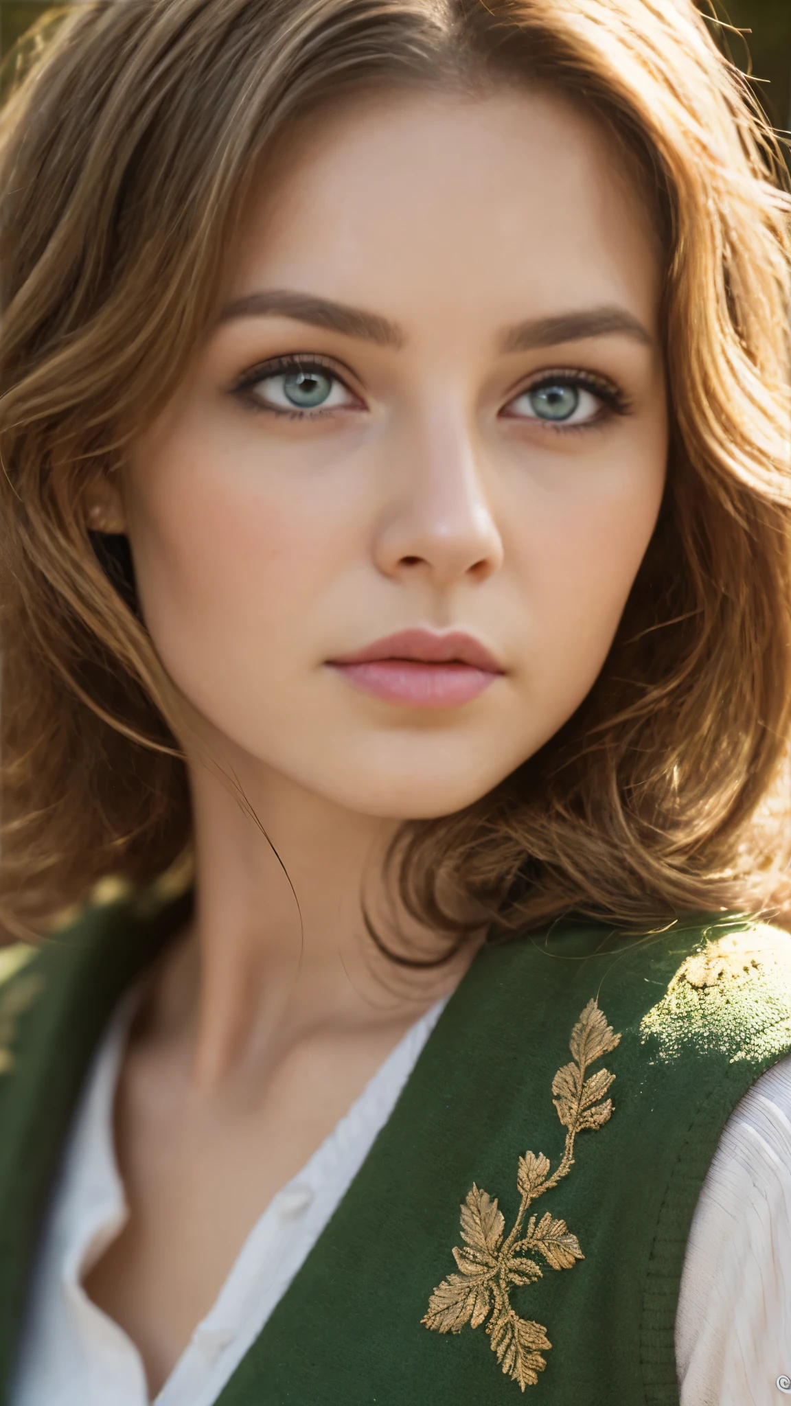 1 girl, masterpiece, highest quality, 8K, detailed skin texture, fine cloth texture, beautiful and detailed face, intricate details, super detailed, european girl, green eyes, blonde is curly, 3D character, medieval knight