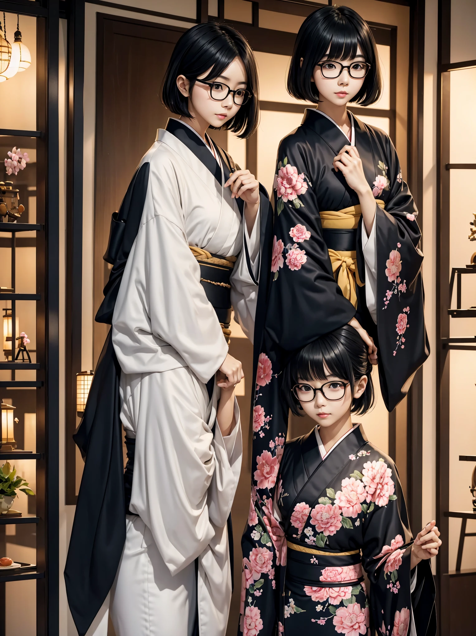girl japan super fair skin intellectual glasses taisho romance kimono bob black hair japan slender