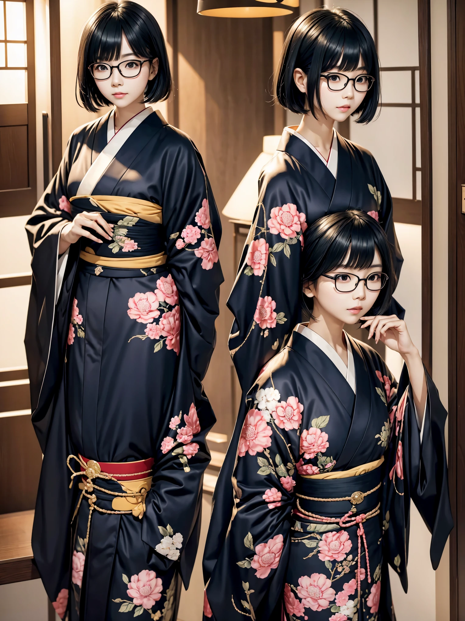 girl japan super fair skin intellectual glasses taisho romance kimono bob black hair japan slender