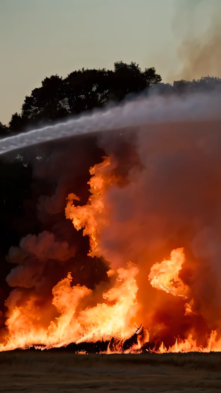 aerial view, Brazilian Amazon, forest fire, gigantic explosion, flames, embers, smoke, tractors on fire, burning tracts, man on fire, man burning, women and men running away, forest, rich details, high definition, hyperrealism.