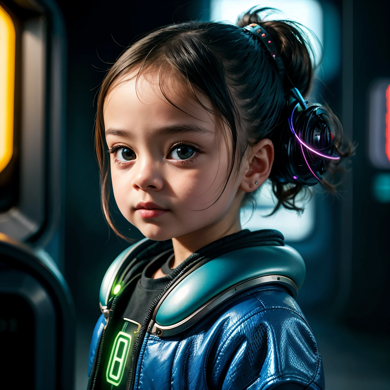 Extraordinary portrait of an unfamiliar microscopic cyberpunk , 4 girl, baby girlur years ol their adorable and small features over a green tech-infused high fashion style, meticulously captured in professional photography. 8k resolution guarantees a stunning level of detail and beauty for this intriguing and exotic extraterrestrial subject, leaving the viewers in awe of its unique charm.
In this extraordinary portrait, a small and adorable cyberpunk is brought to life through the masterful blend of state-of-the-art technology and artistic vision. The distinctive blue tech-style fashion adorns their diminutive form, with intricate w