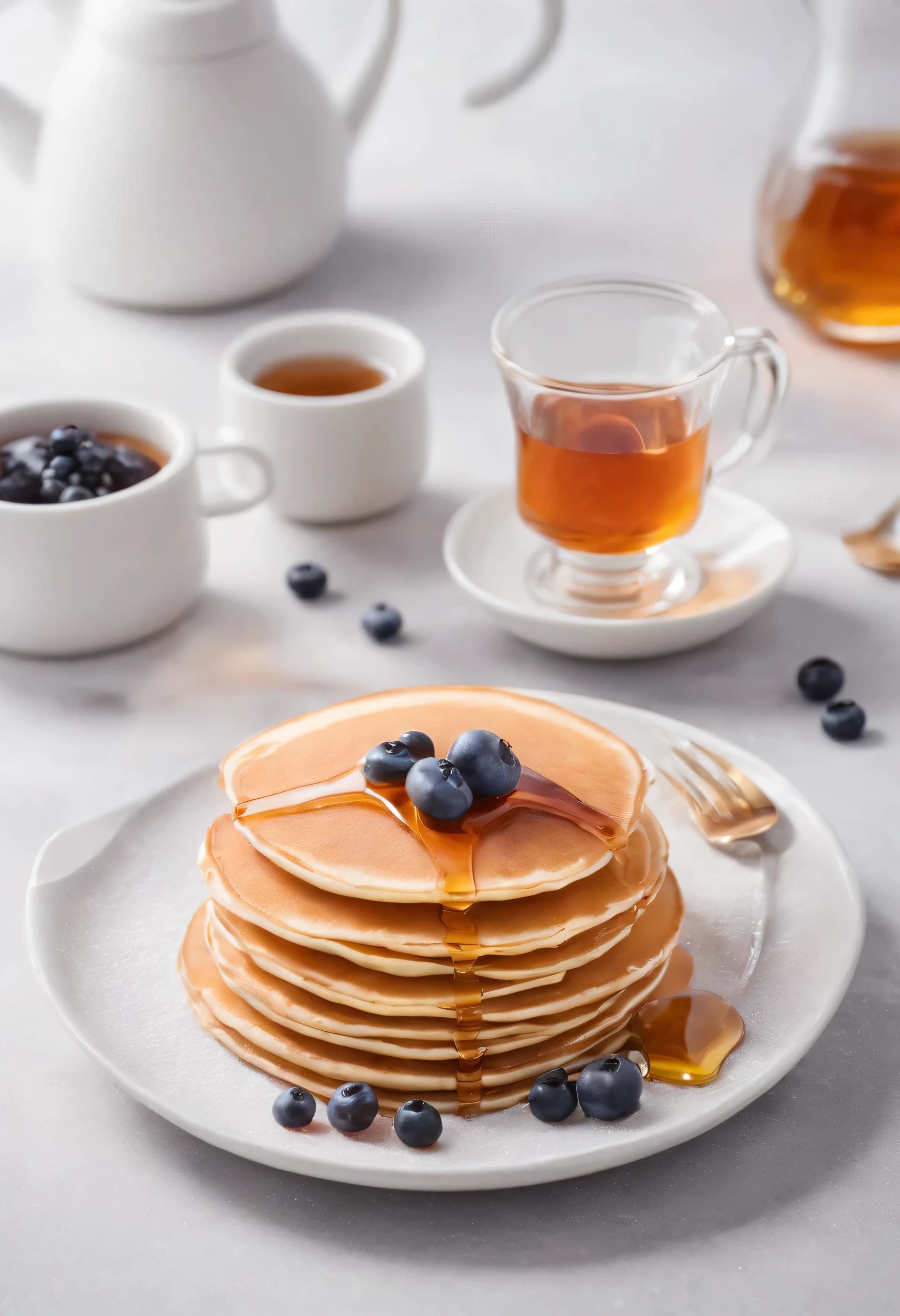 pancake, maple syrup, white background, product photo, magazine photo