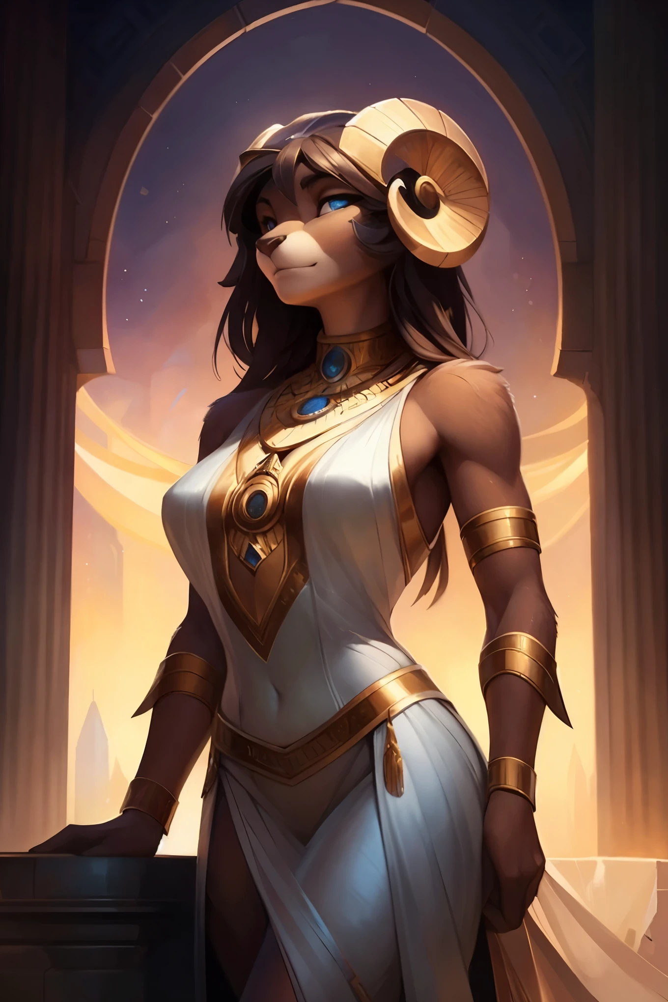 Greek goddess, clad in intricately crafted bronze adornments and voluminous white robes, transitions into a seductive furry ram girl in this stunning artwork. Uploaded on e621, this masterpiece is brought to life by the skilled hand of Pixelsketcher. Intrigued, collectors and enthusiasts alike also credit Bayard Wu, Thomas Benjamin Kennington, and Einshelm for their contributions to this solo anthro portrait.
Bask in the ethereal beauty of the goddess Athena as she is transformed into a captivating, natural furry ram girl. This portrait boasts breakthroughs in Bonifasko lighting and met