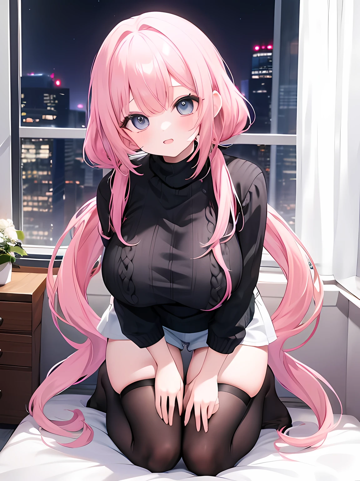 (best quality,8k,16,highres,masterpiece:1.2),ultra-detailed,(realistic:1.37) UHD, exited attractive mature woman, pink hair, beautiful detailed eyes, detailed face and expressions, rendered eye ,perfect anatomy, beautiful detailed lips, wearing large oversized black tshirt falling off to one side, smirking, lusty, horny blushing, lying on couch, on back, leaning forward, simple lying, looking at viewer, happy, smirking, lusty, horny blush, not too close to viewer, relaxing atmosphere,neutral color scheme ,cozy environment,soft natural lighting, exited expressionenthusiastic gaming session,console gaming, Detalied TV in background, gaming room room, simple background, night time, shot straight, one hand between breasts, off shoulder top
