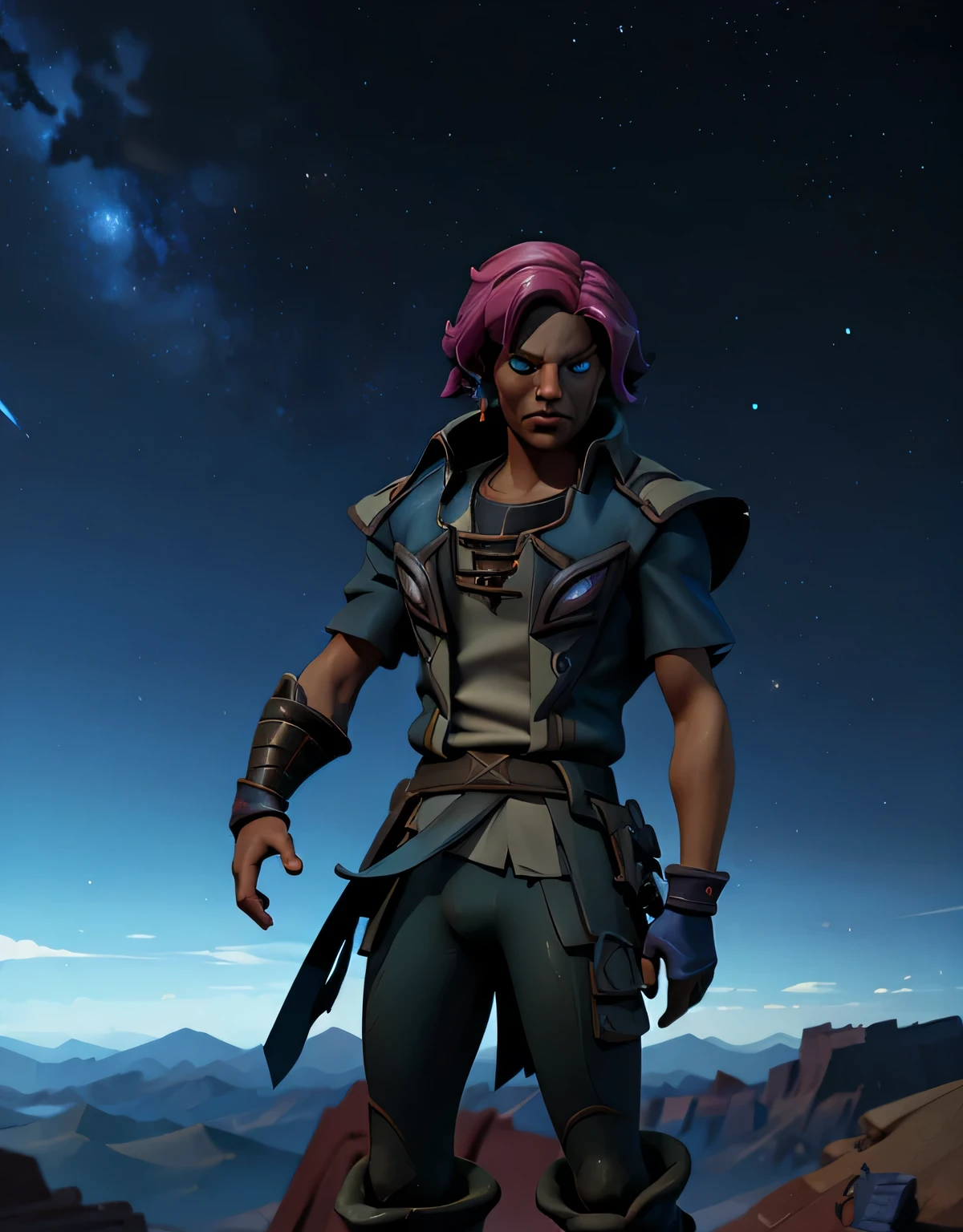 blue background,Phantom desolate planet with fist, hot desert, cartoon night sky starry sky, galaxy, The desolation of the distance、ruined figure, 被毁坏的月亮blue background,There is a black cartoon duel field in the middle,There are a bunch of crazy cartoon samurai around