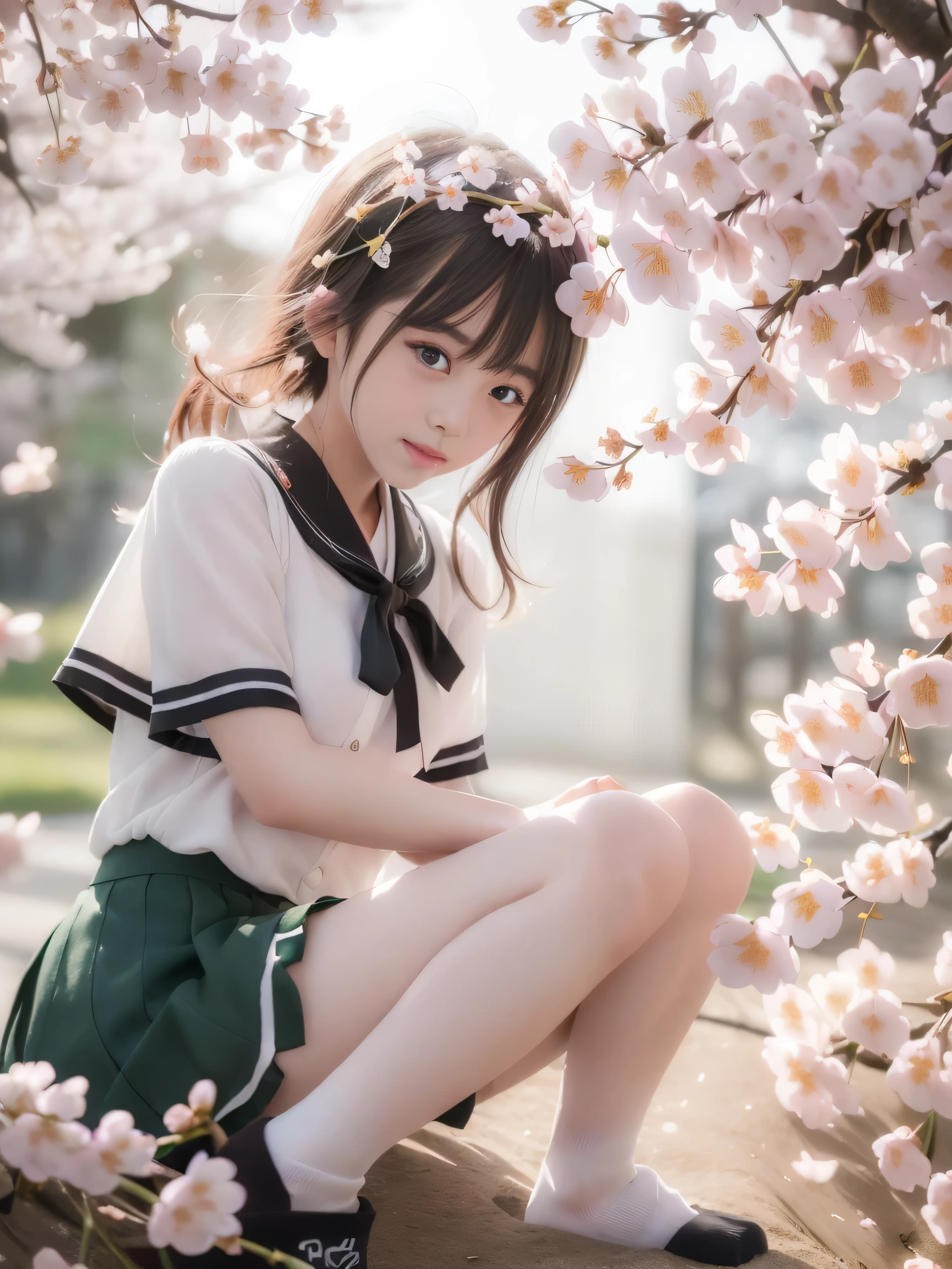 (((RAW image quality:1.4))), super beautiful photos,highly detailed background,realistic,Super detailedな,super dense skin,detailed beautiful face and eyes,retina, table top, Accurate, anatomically correct, rough skin, Super detailed, advanced details, high quality, award-winning, 最high quality, High resolution, 8K,ultimate beautiful girl, break,girl close-up, loose coat collar sailor suit, thin head,magical school student uniform, japanese girl uniform,, cute dress, Caitlin mini cute style, wears long flowing clothes, , magic , black and white clothes, high school girl, black quick, ((small breasts:1.7,thin legs,thin thighs:1.4)),slim body shape,highly detailed eyes and face、beautiful and detailed eyes,tsurime,beautiful skin,brilliance of details、The skirt is ironed、No wrinkles,((smooth hair,thin hair,very thin hair)),(knee length skirt:1.7),1 girl,thin legs,beautiful feet,alone,wearing underwear,face becomes smaller,realistic expression,(A face that feels:1.6),enchantment,white skin raw photo,Shyness,longing for love,((cool color makeup,lowered eyebrows、whitening effect,thin and thin eyebrows,((fleeting girl,expression of joy)),very soft lighting,eight-headed body,shine of light,According to II,Lens flare,sharpen,cinematic shadow,Change time zone when shooting.,school zone,Kantai Collection Style, ((200 cherry blossom petals dancing in the wind:1.4))、(Background of many cherry blossoms in full bloom:1.4), (blurred background:1.4), (white socks:1.4),