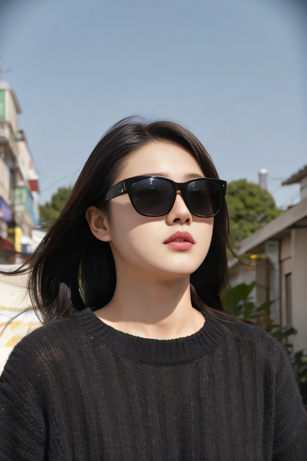 真实的South Korea美女,wear sunglasses，Beautifully, Realistic and realistic facial expressions,South Korea,20 year old woman with short hair,delicate face,South Korea美女,delicate face,