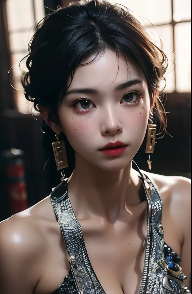 best quality, masterpiece, Photorealistic, intricate details, original photo, photon rendering, octane rendering, Ridiculous, Super detailed, Detailed face, Delicate skin, Popular topics on ArtStation,8k masterpiece,light, arms,Miao, Miao Village, silver jewelry, artist name