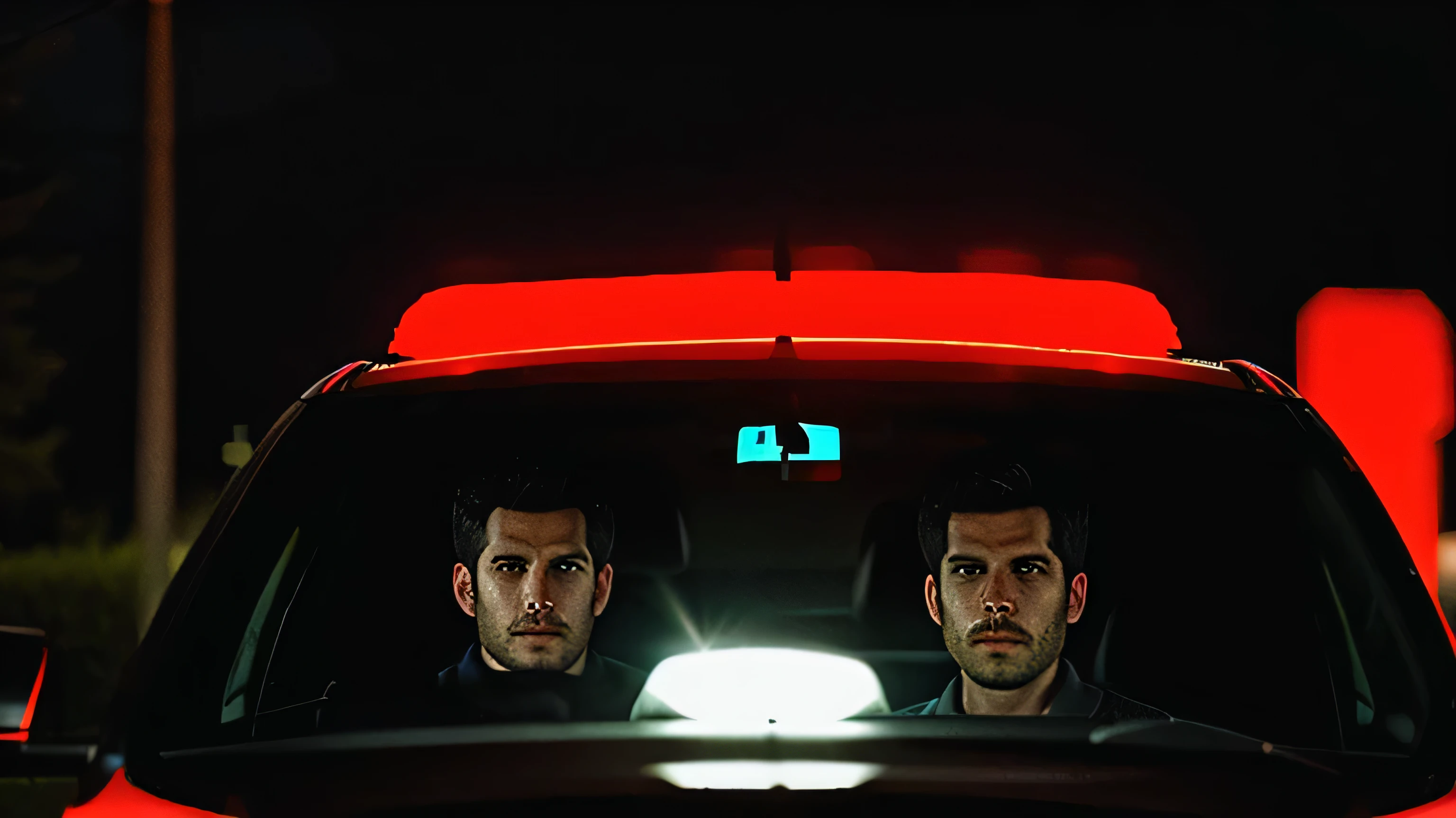 a man driving his car during night time. also show his face