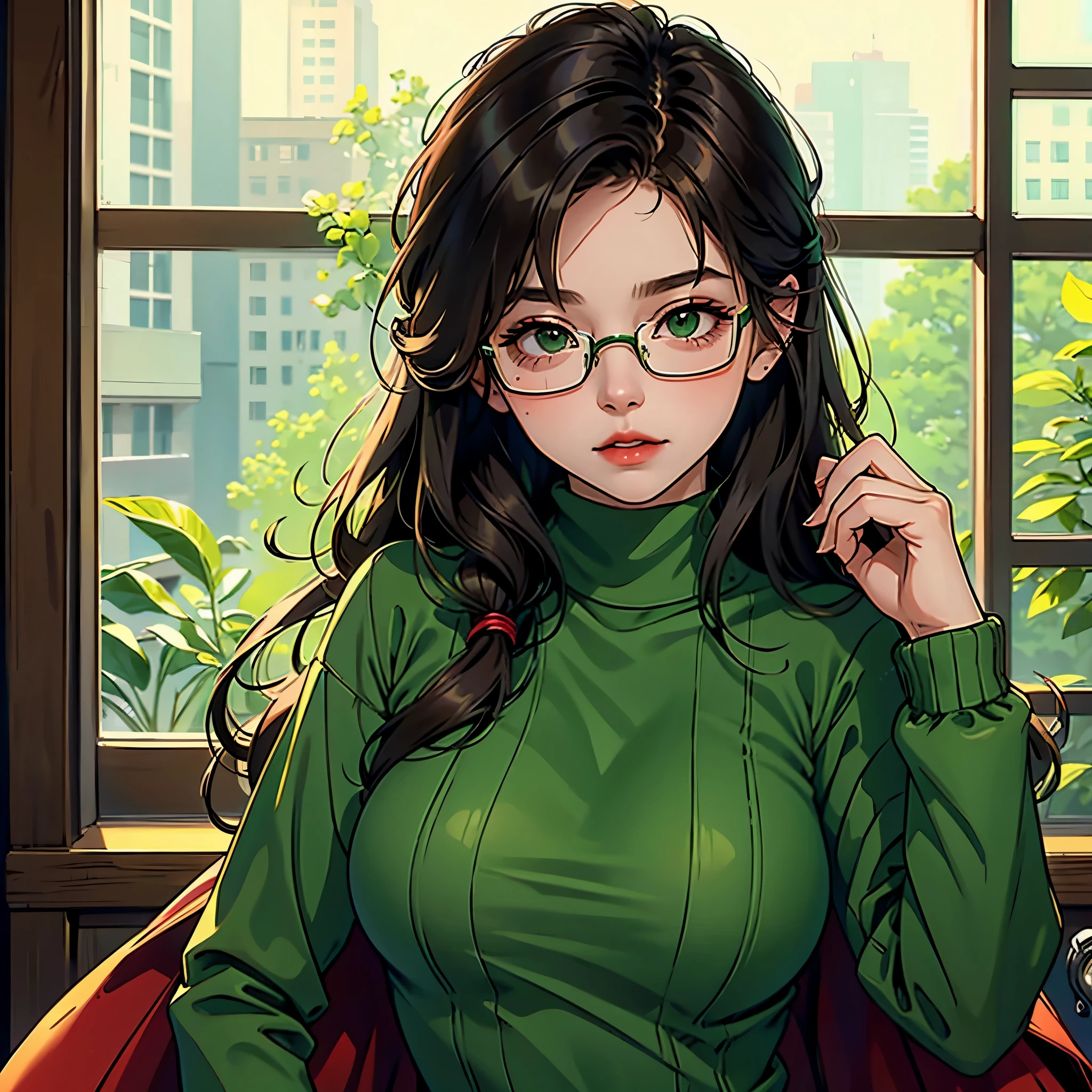 Shy, Brunette, Girl, Green Turtleneck Sweater, Glasses, Braces Timid, Big Booty